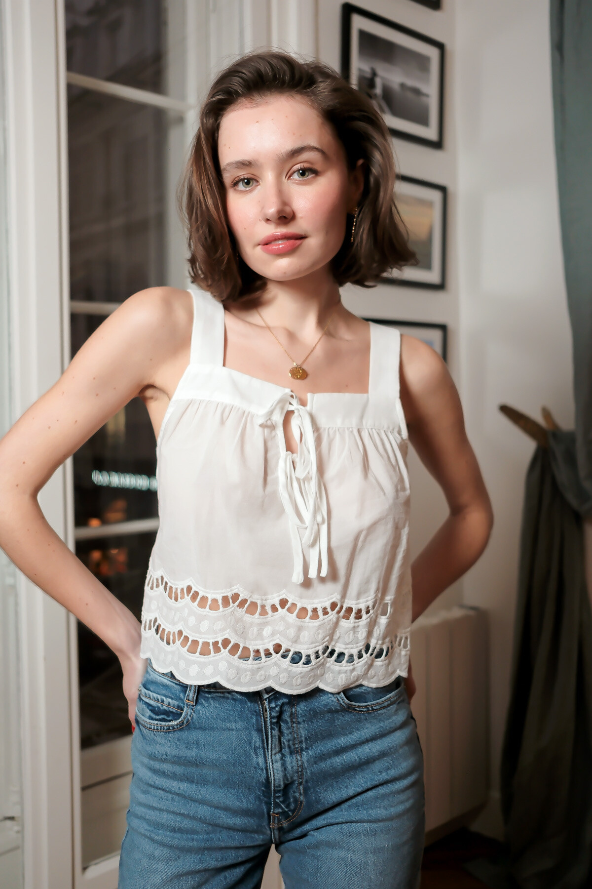 Wholesaler LOVIE & Co - LOVIE - Square neckline embroidered cotton top