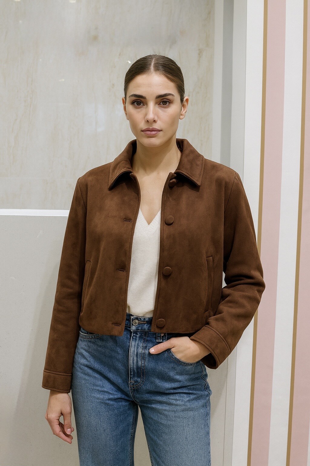 Grossiste LOVIE & Co - Veste courte épaisse effet daim - LOVIE
