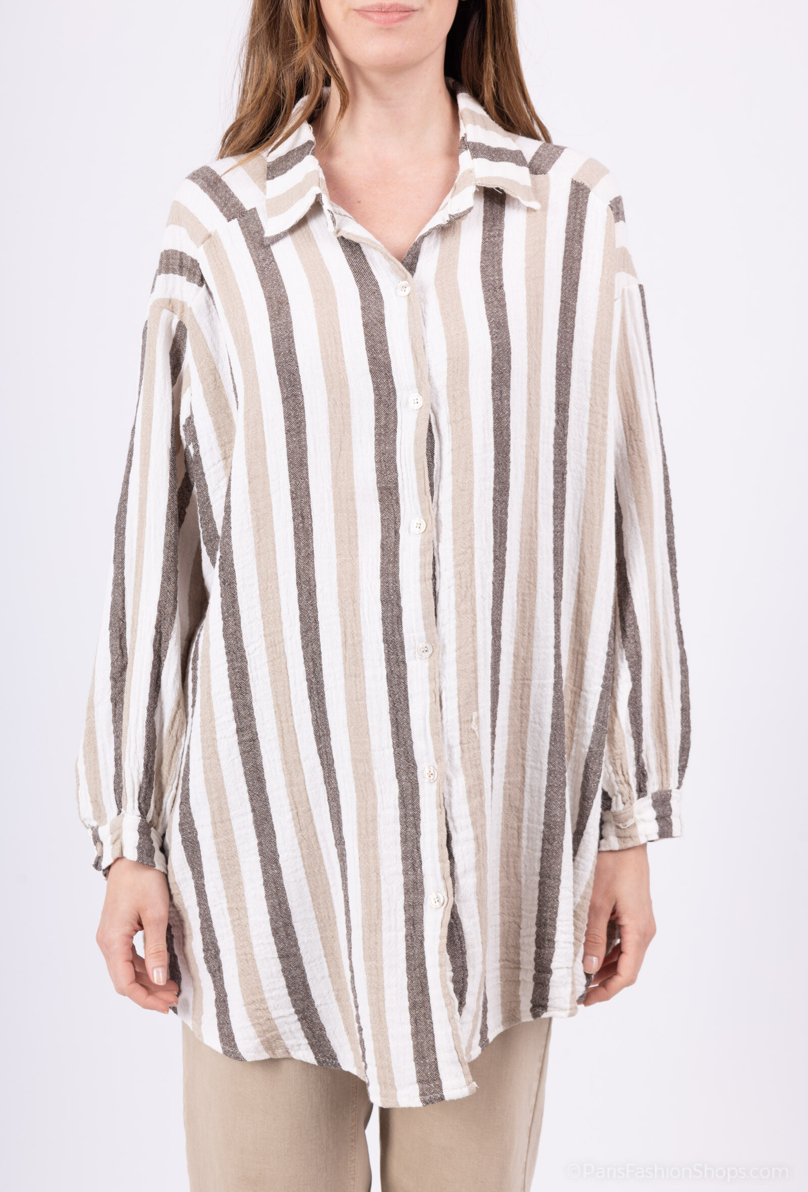 Grossiste LOVIKA - chemise oversize coton rayées fluo