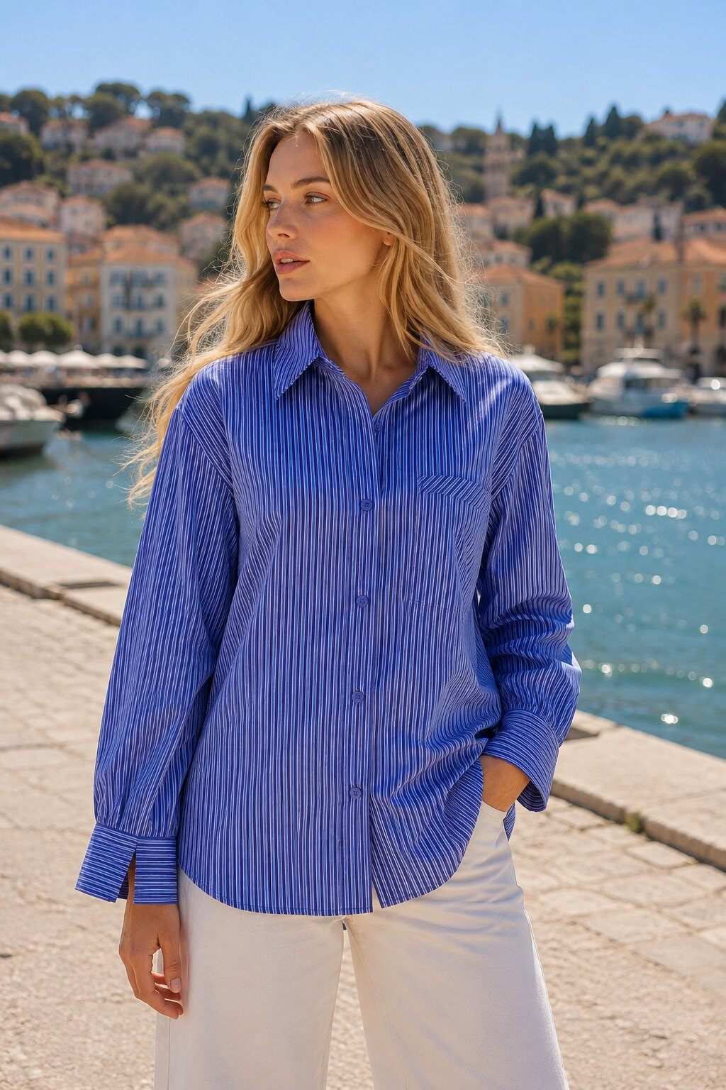 Grossiste LOVIKA - Chemise rayée bleu