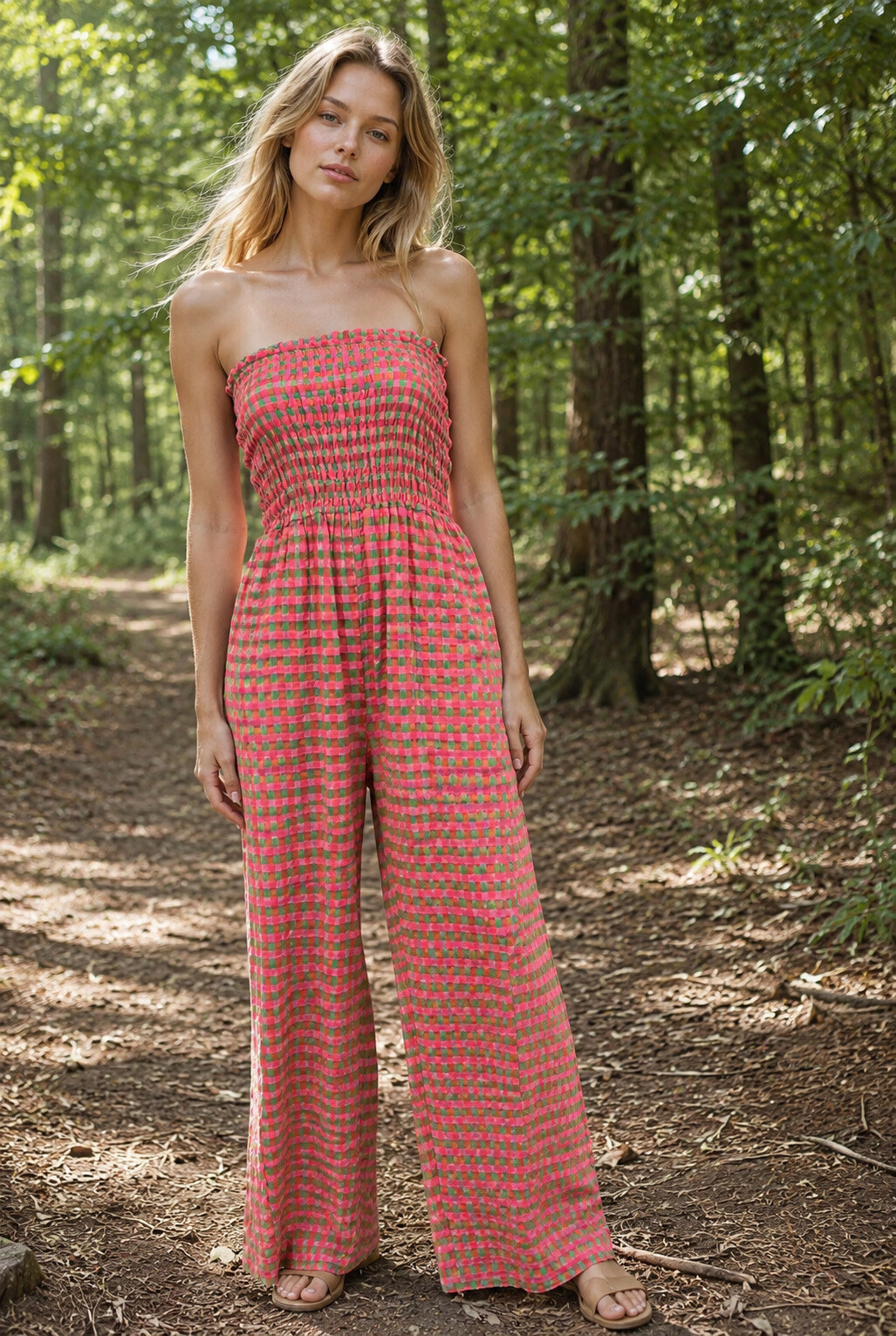 Großhändler LOVIKA - Langer Bustier-Overall mit buntem Karomuster