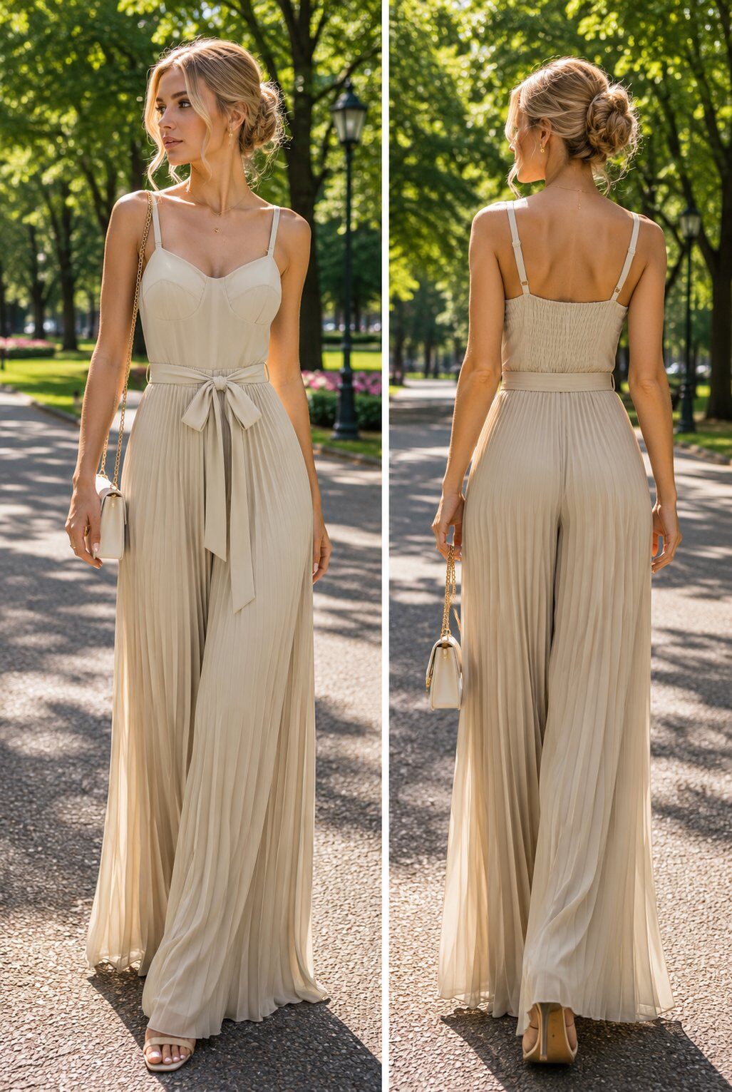Großhändler LOVIKA - Langer plissierter Overall mit verstellbaren Trägern, strukturiertes Bustier mit Korsett-Effekt, Taille betont durch Bindegürtel