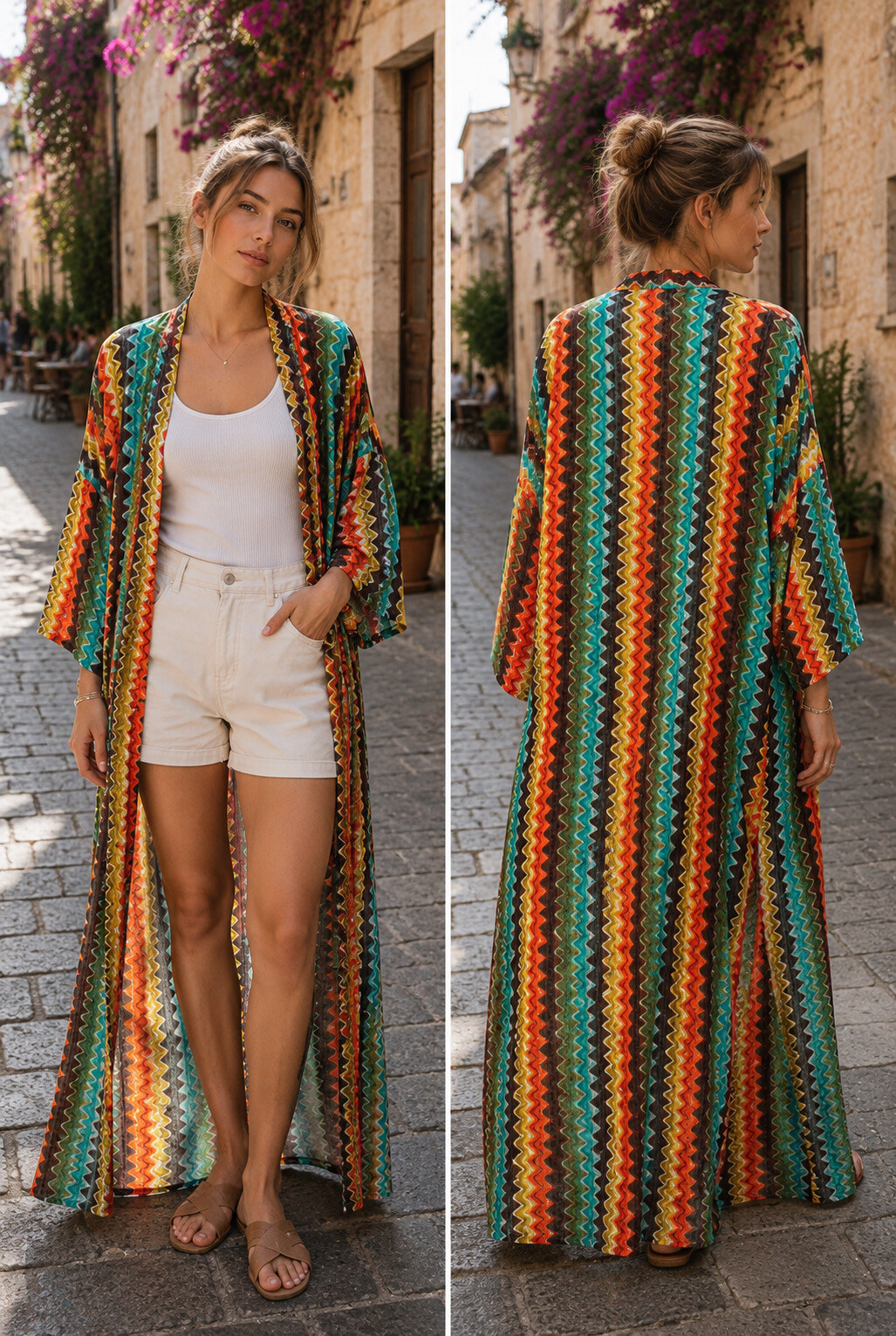 Wholesaler LOVIKA - Flowy Long Kimono with Zigzag Pattern