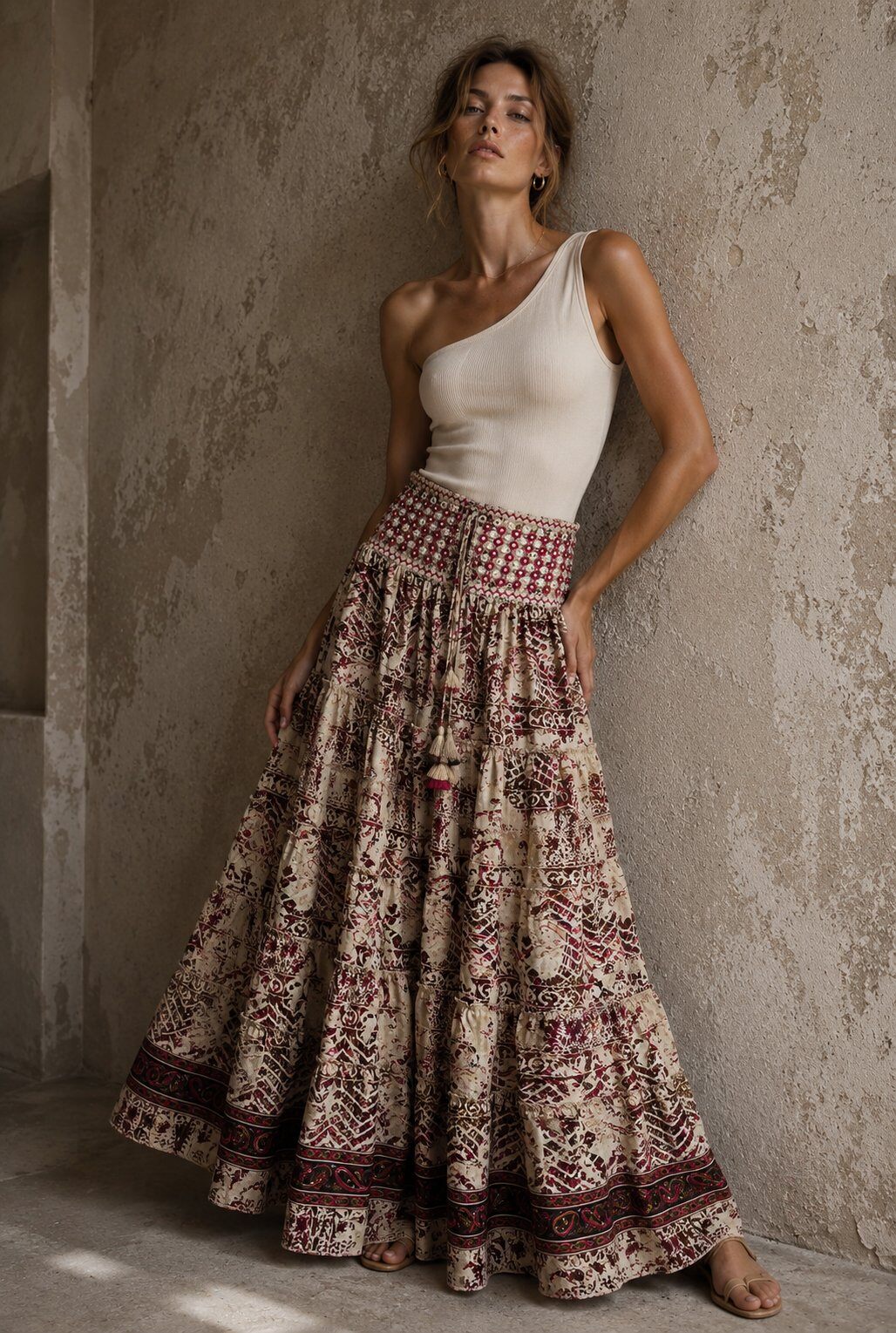 Mayorista LOVIKA - Falda bohemia chic con estampado tribal y cinturón adornado