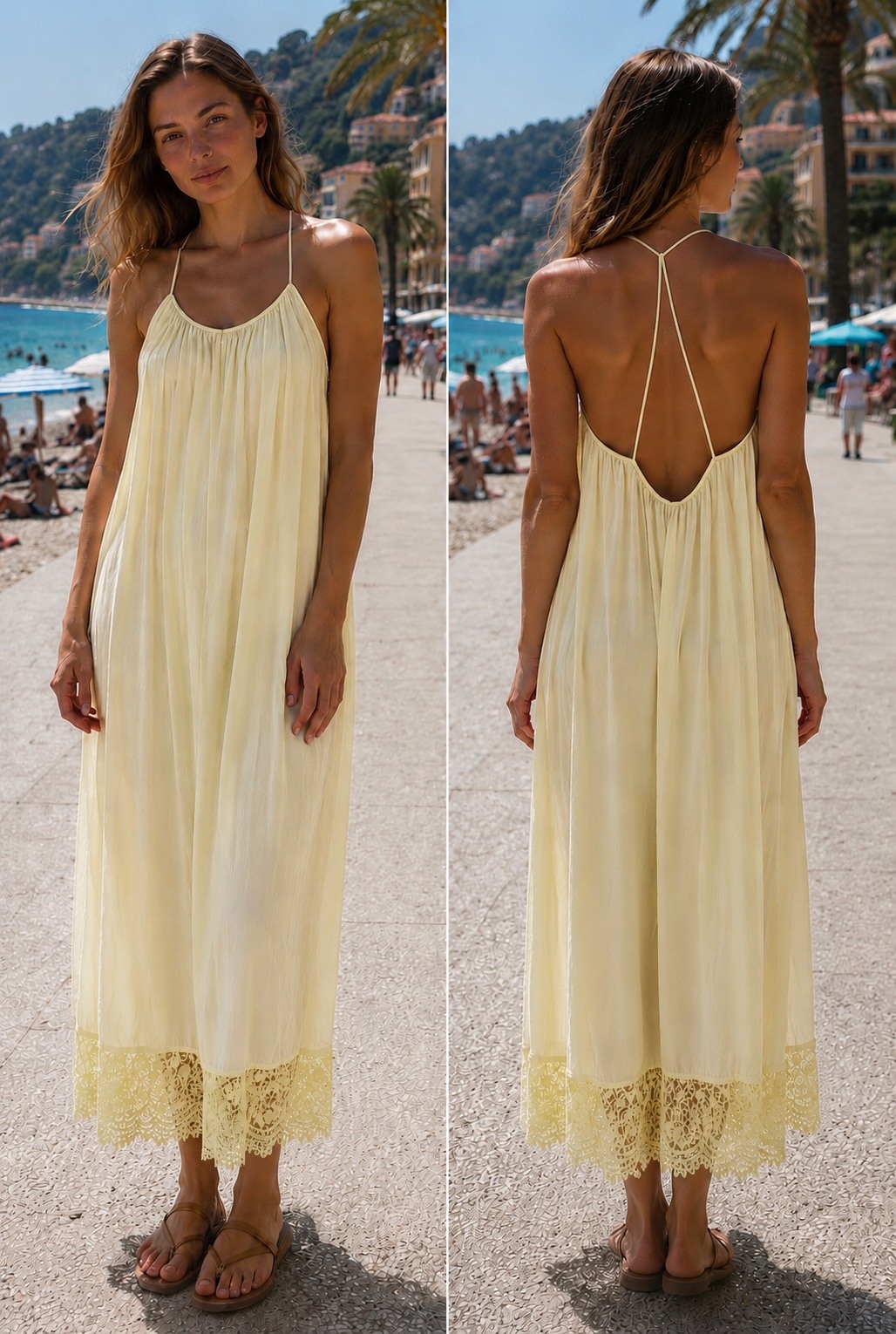 Mayorista LOVIKA - Vestido largo fluido con tirantes finos, diseño sin espalda y acabado de encaje
