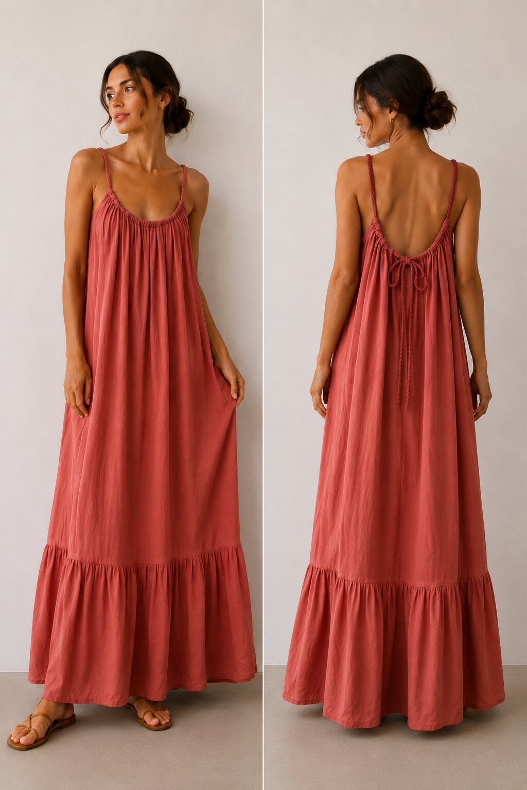 Mayorista LOVIKA - Vestido Largo Bohemio Fluido con Tirantes Fruncidos y Volante