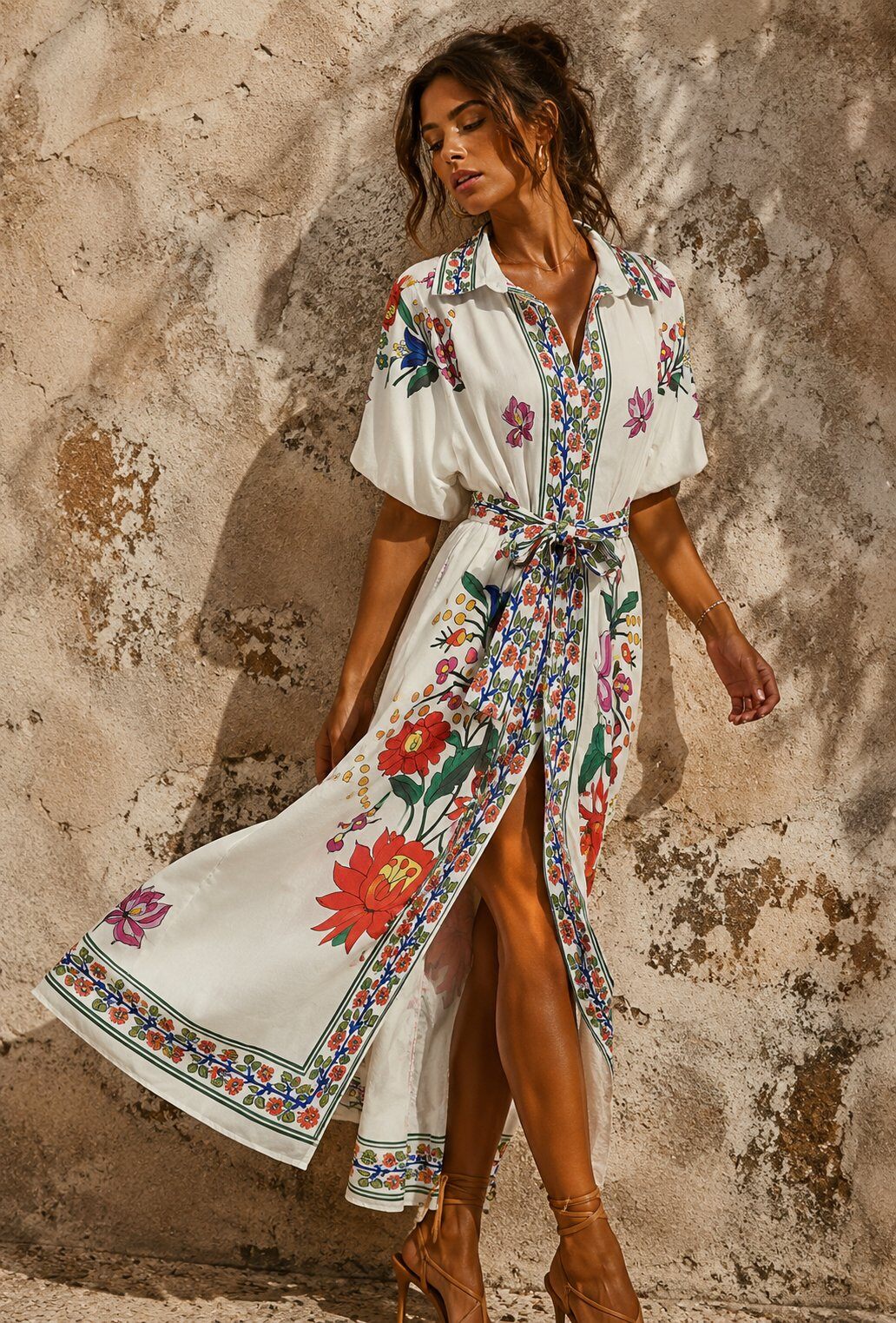 Grossista LOVIKA - Abito Camicia Bohémien Floreale Eleganza Chic & Taglio Fluido