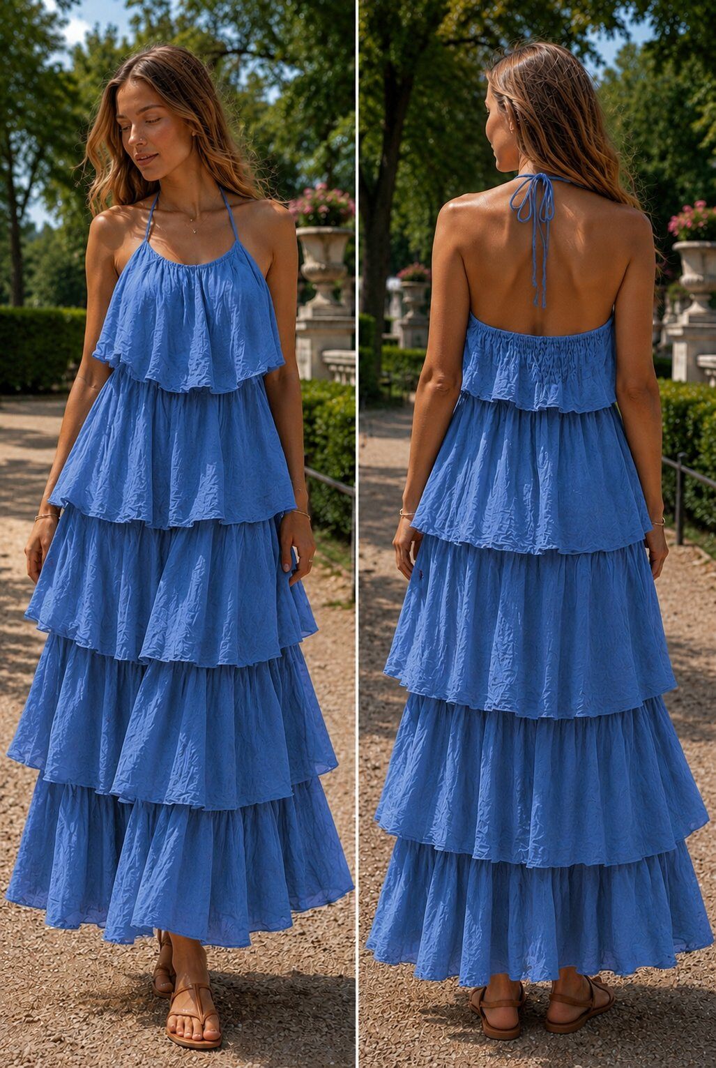 Großhändler LOVIKA - Langes Baumwollkleid mit Rüschen und dünnen Trägern