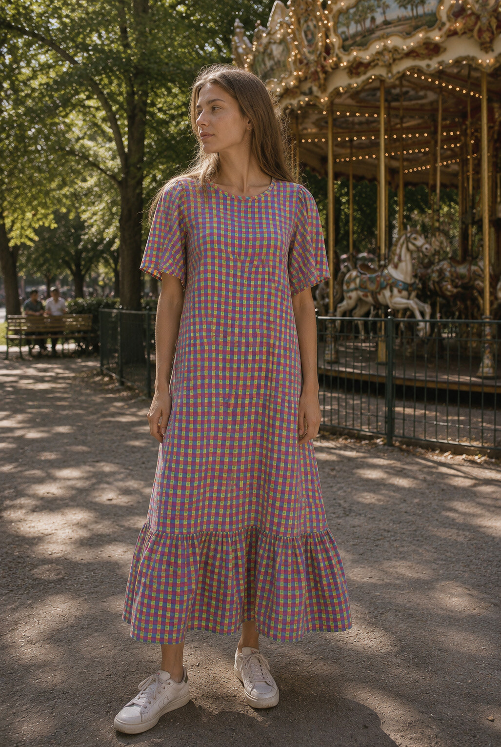 Großhändler LOVIKA - Gerades Kleid mit Karomuster im Boho-Stil