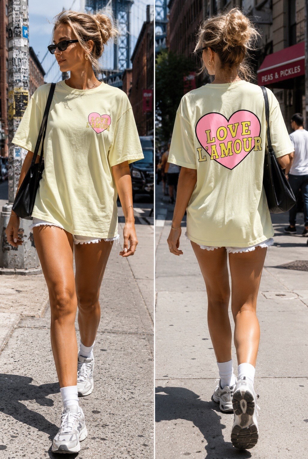 Großhändler LOVIKA - Baumwoll-T-Shirt mit Rundhalsausschnitt und Herzaufdruck „LOVE L’AMOUR“ Vorne und Hinten