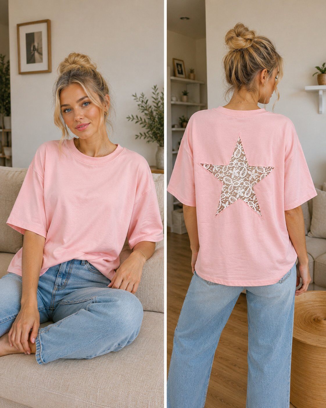 Grossista LOVIKA - T-Shirt da Donna con Pizzo a Stella Casual Chic
