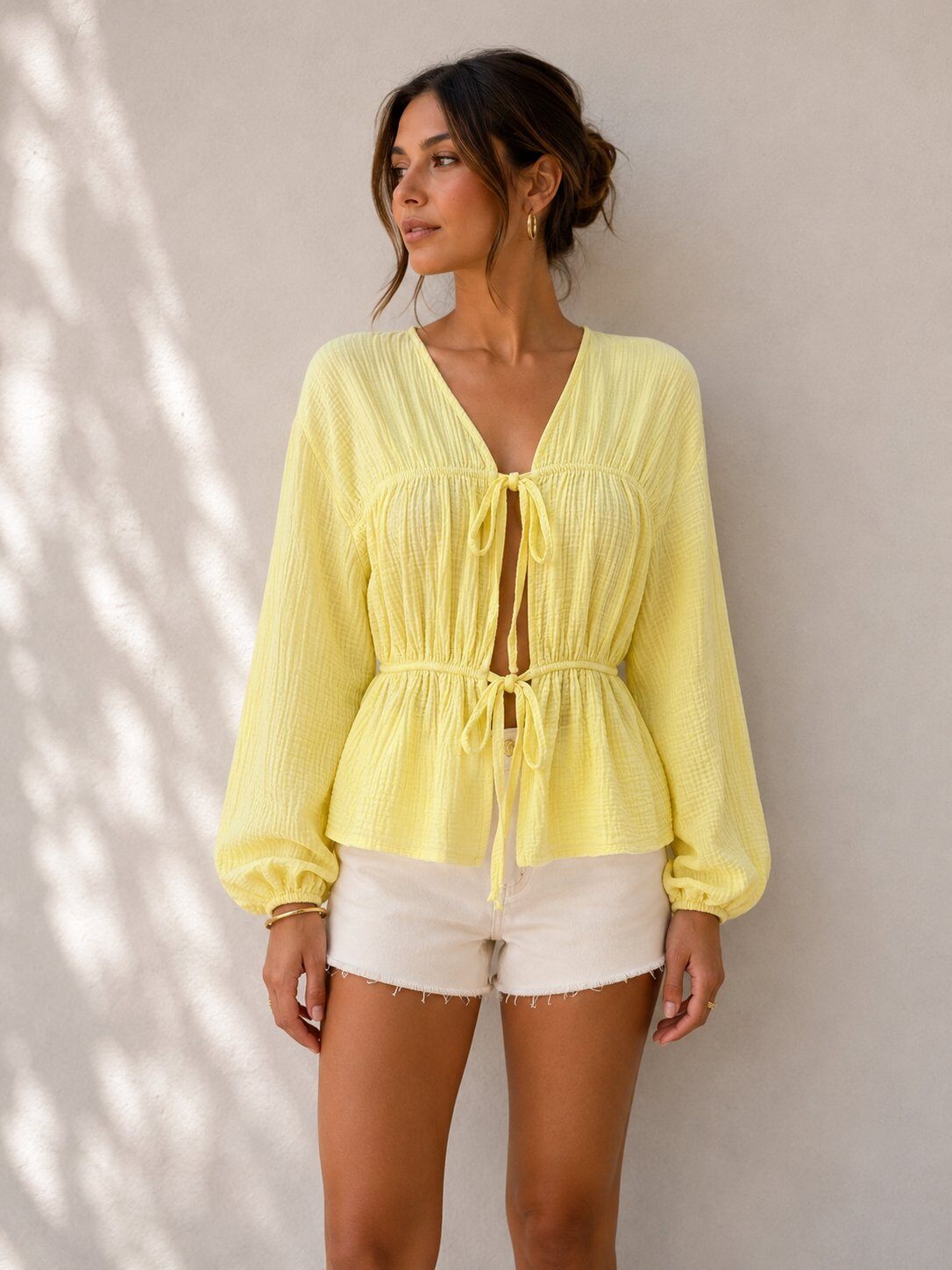 Großhändler LOVIKA - Boho-Chic-Baumwollgaze-Top mit Puffärmeln