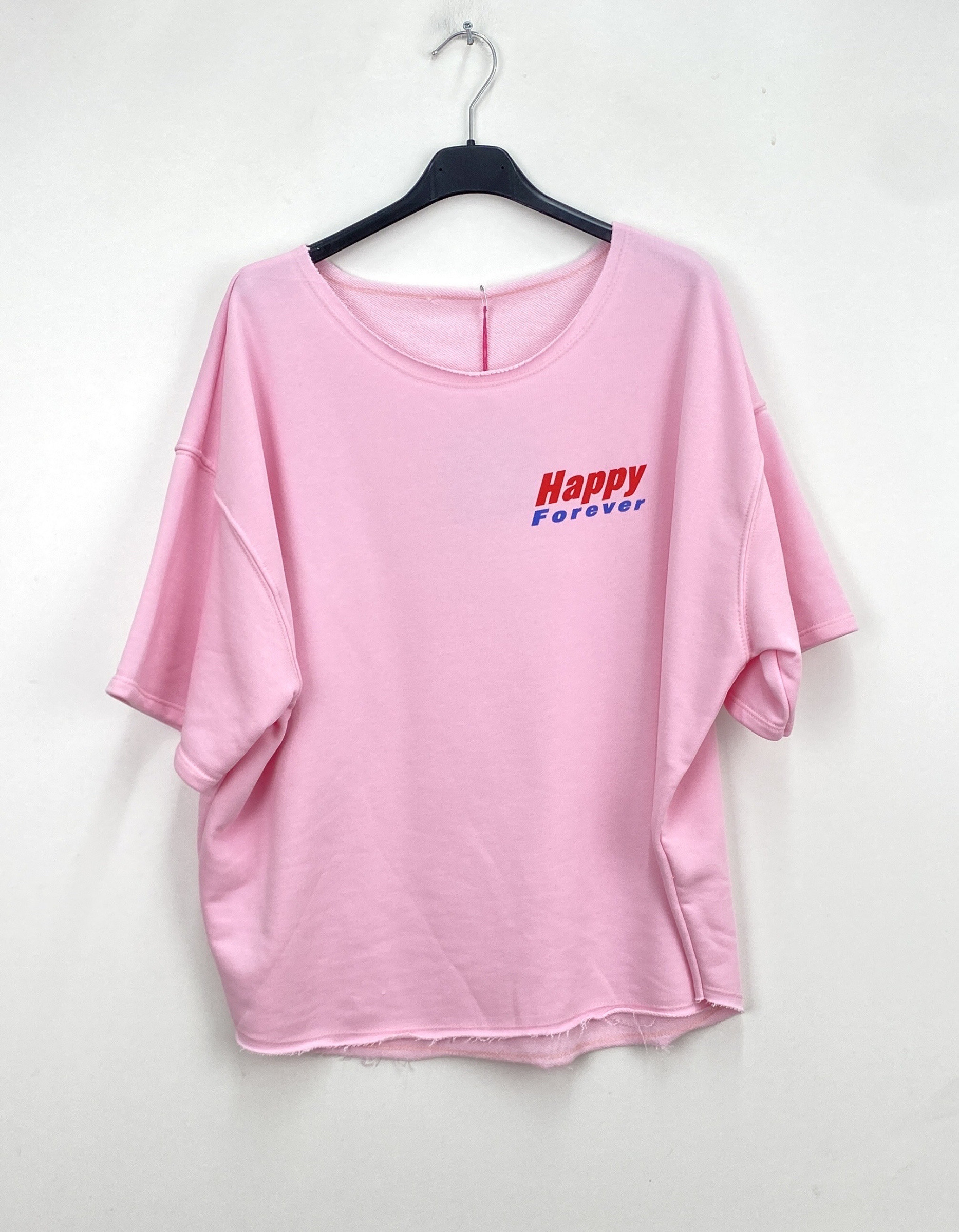 Grossista LOVIKA - Top oversize bianco con stampa Happy Forever