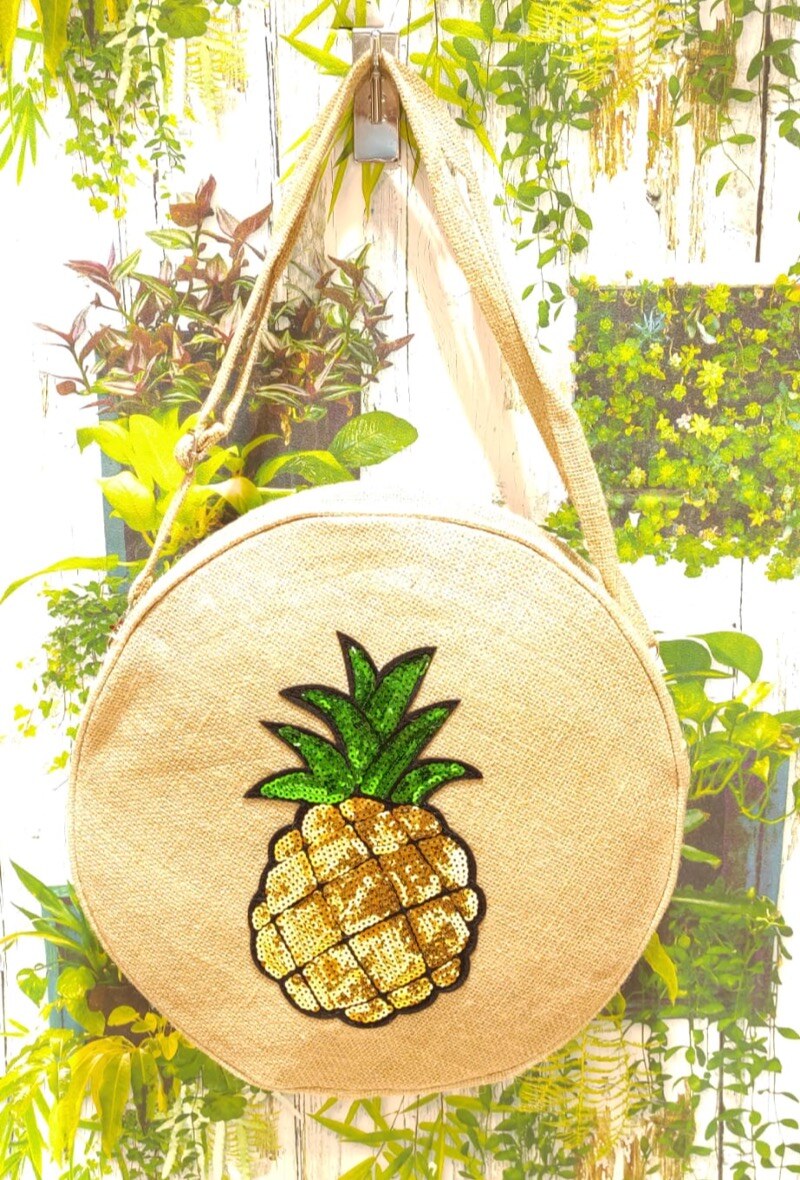 Wholesaler Loya Bijoux - Large round shoulder bag Pineapple in jute