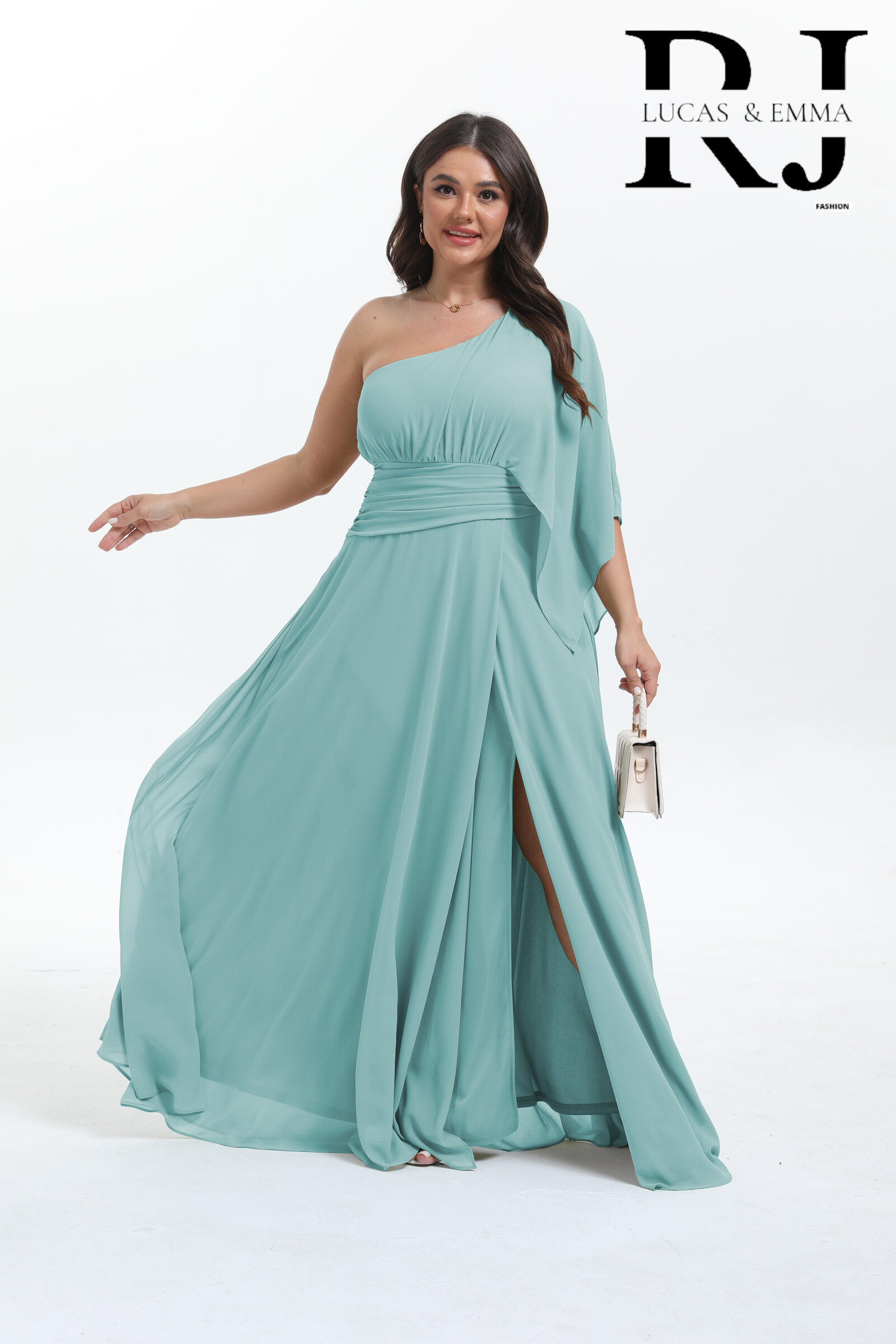 Grossiste REVEROSE by Lucas & Emma - Robe de cérémonie longue asymétrique grande taille avec manche évasé - Elbasan
