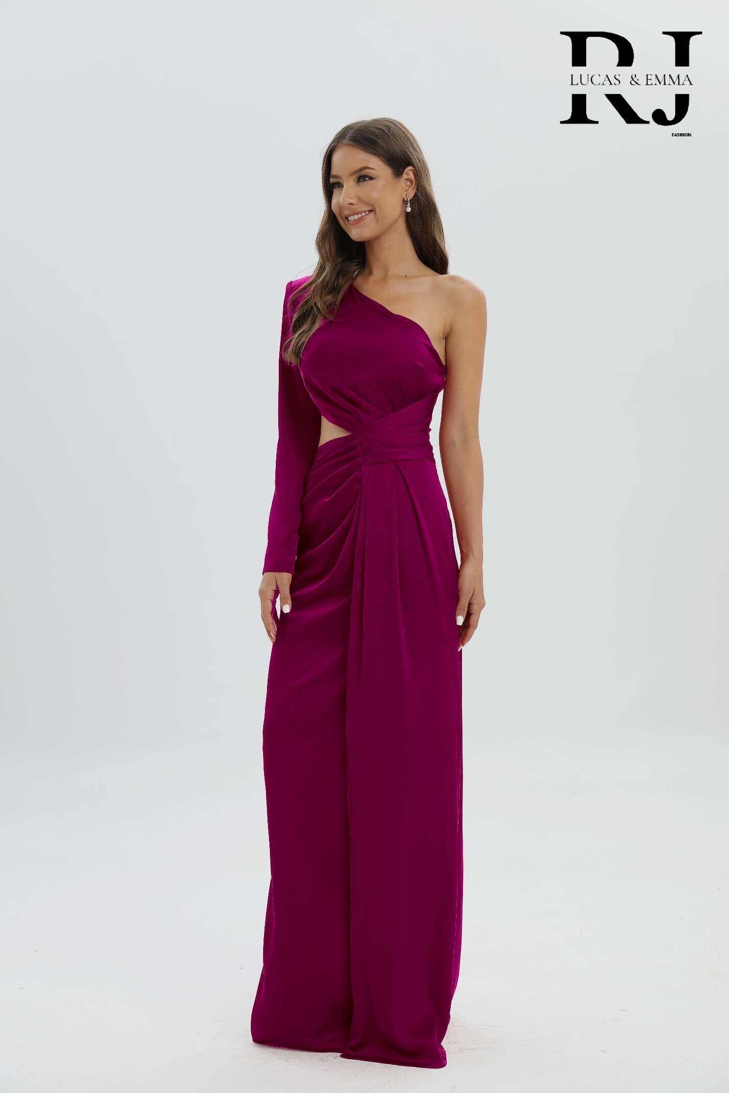 Grossiste Lucas & Emma | RJ&CO - Robe satin de soirée cérémonie asymétrique  Bankok