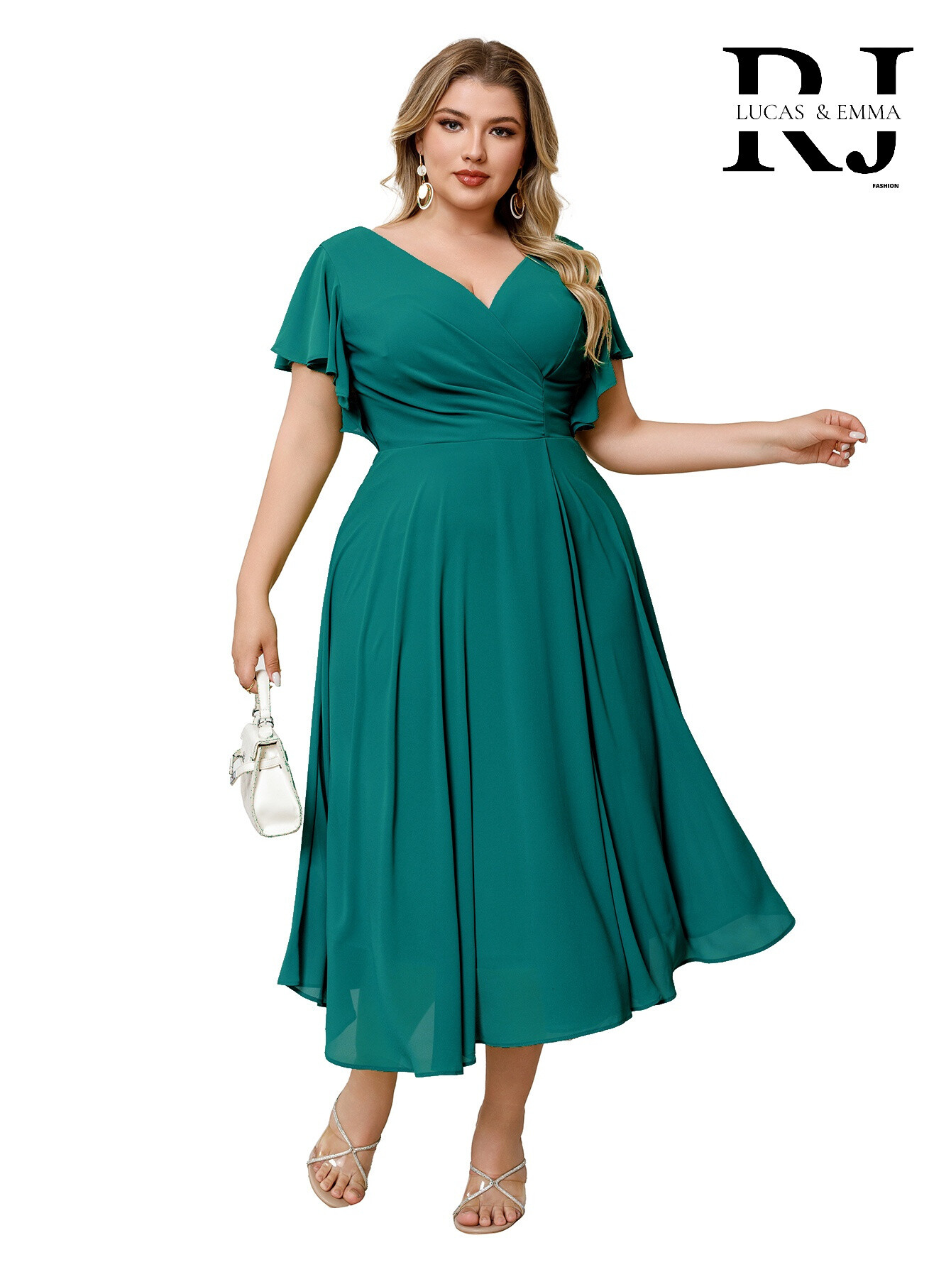Grossiste REVEROSE by Lucas & Emma - Robe de cérémonie avec manche donnant col en V - Sebastopol