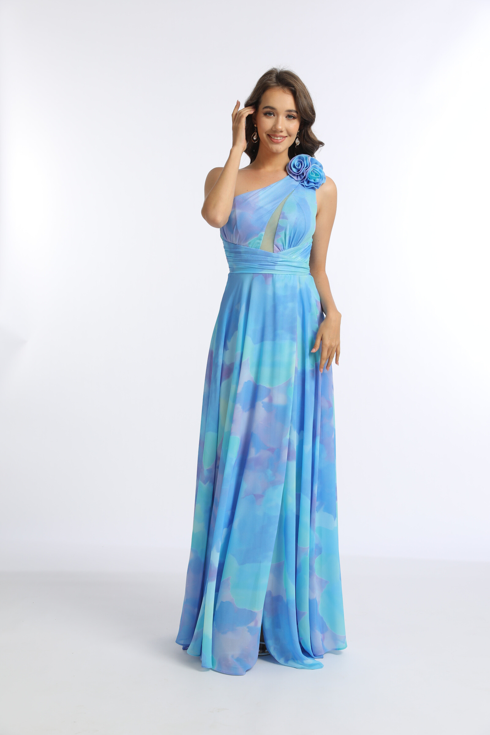 Grossiste Lucas & Emma | RJ&CO - Robe longue imprimée tendance et élégante avec fente - Busan