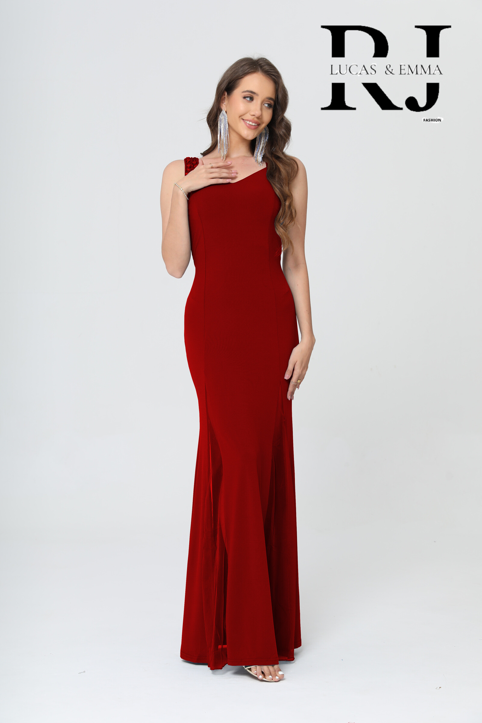 Wholesaler REVEROSE by Lucas & Emma - Siren evening dress with bare back, slit and rhinestones
