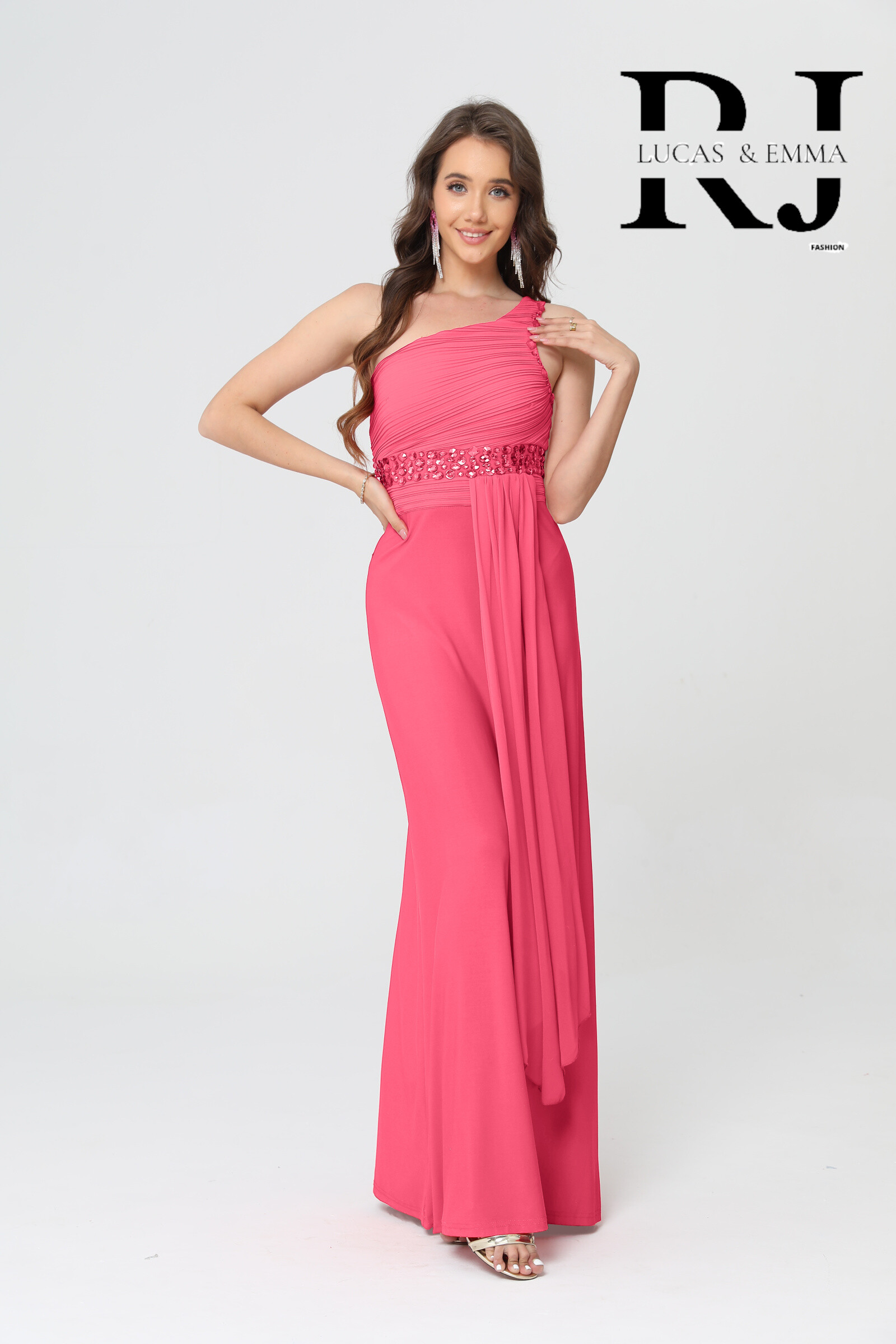 Wholesaler Lucas & Emma | RJ&CO - Asymmetrical ceremonial dress with large rhinestones at the waist