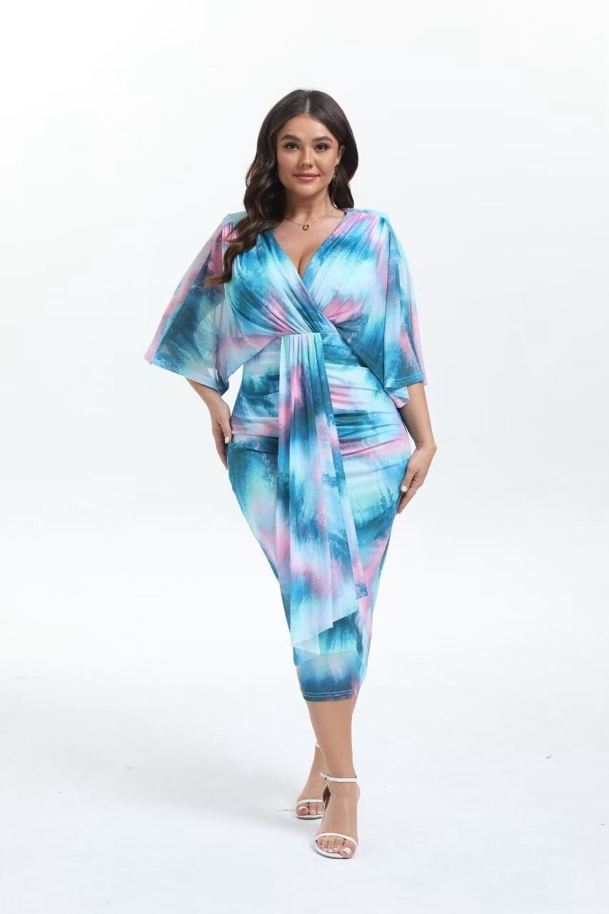 Wholesaler Lucas & Emma | RJ&CO - Large printed mid -length dress with color shade - Luanda