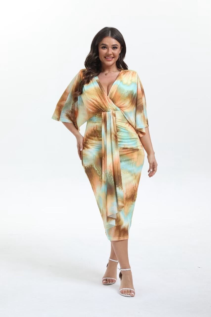 Großhändler REVEROSE by Lucas & Emma - Große gedruckte mittlere Kleid mit Farbschatten - Luanda