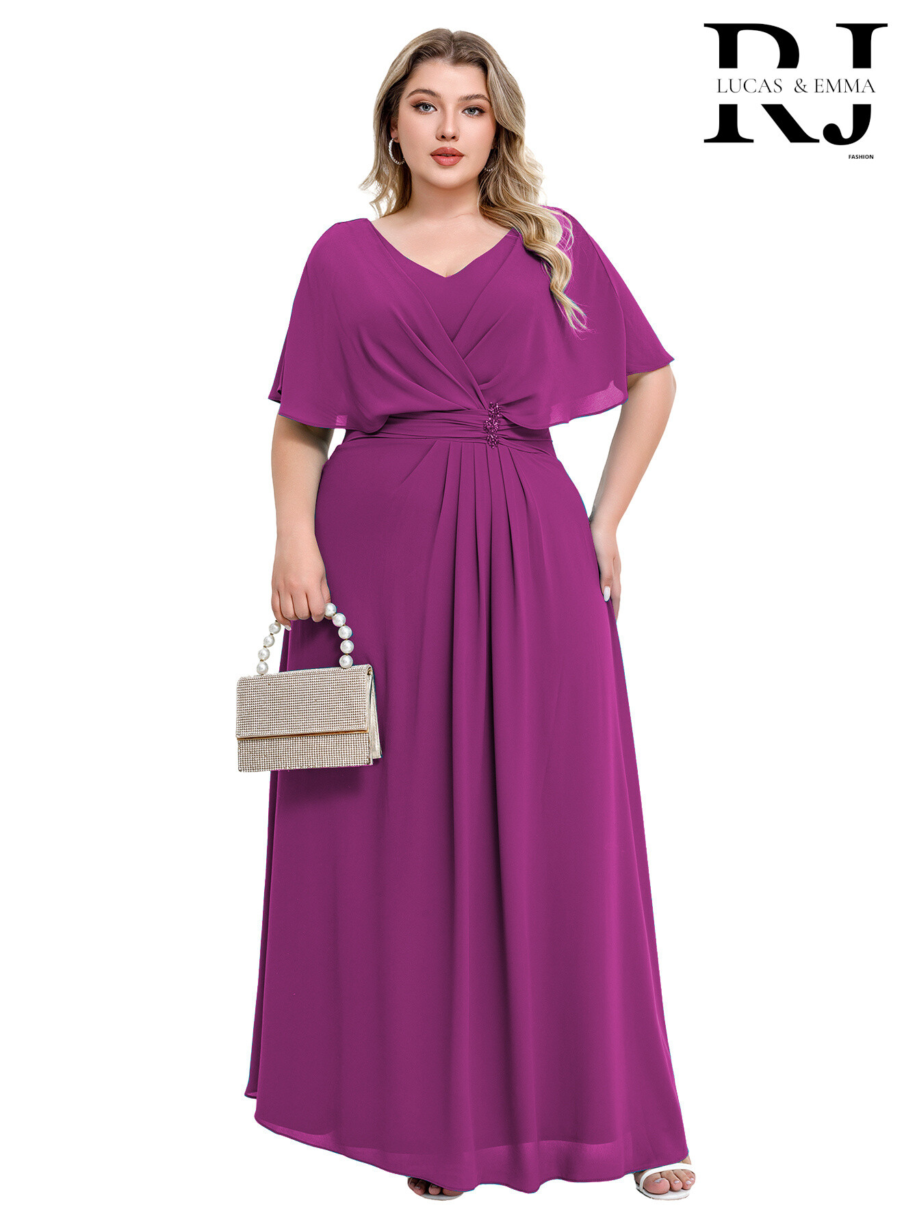Grossiste Lucas & Emma | RJ&CO - Robe de cérémonie grande taille avec taille cintré coté élégante - Chantilly