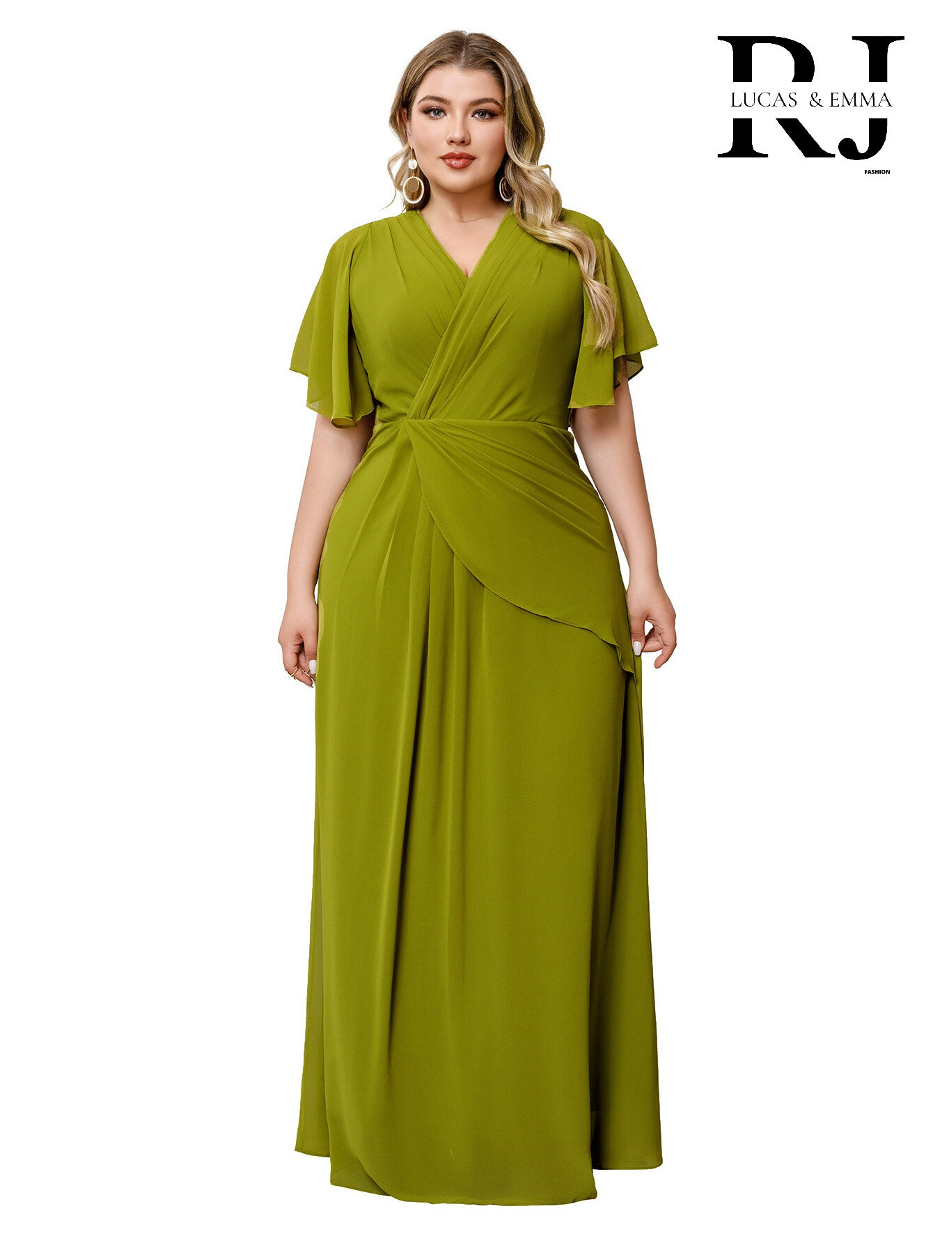 Großhändler REVEROSE by Lucas & Emma - Langes Abendkleid in Übergröße mit Ärmeln