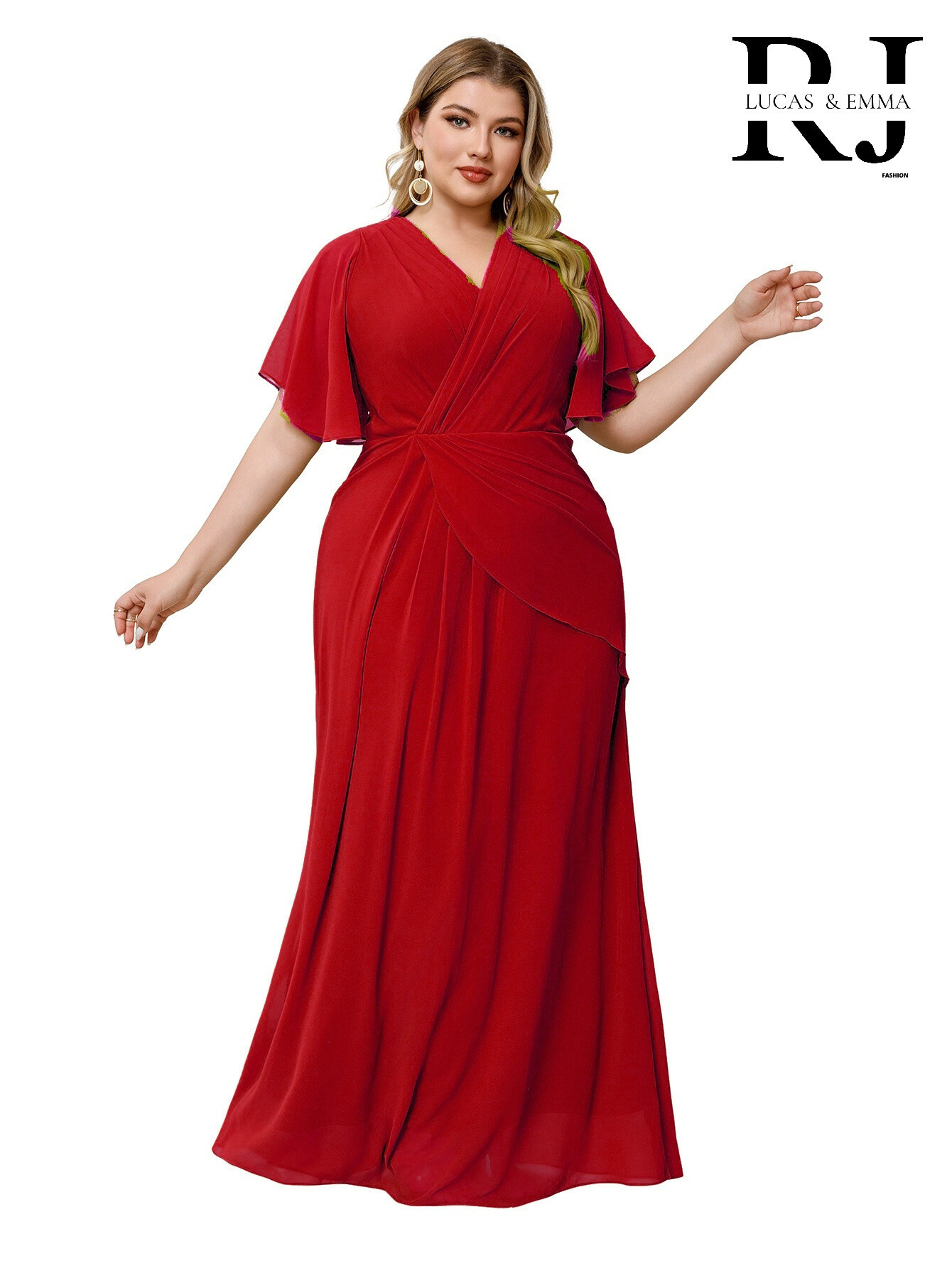 Großhändler REVEROSE by Lucas & Emma - Langes Abendkleid in Übergröße mit Ärmeln