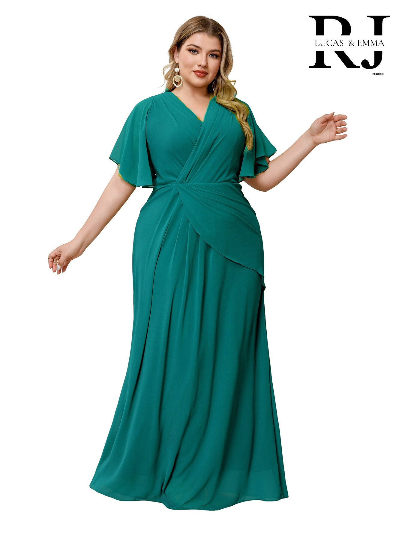 Mayorista REVEROSE by Lucas & Emma - vestido de noche largo de talla grande con manga