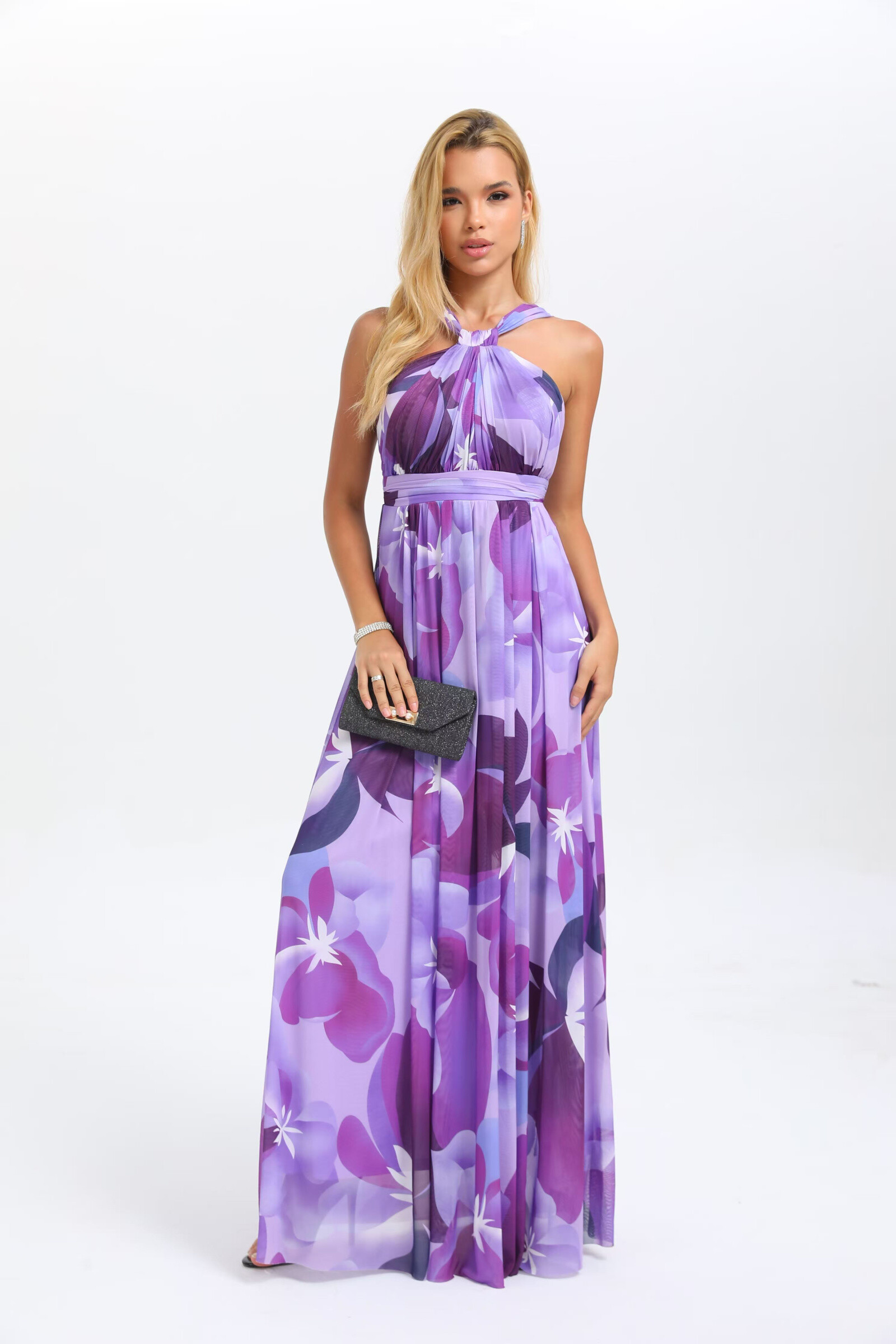 Großhändler REVEROSE by Lucas & Emma - Gedrucktes Kleid mit großem Blumenmotiv für die Sommerzeremonie