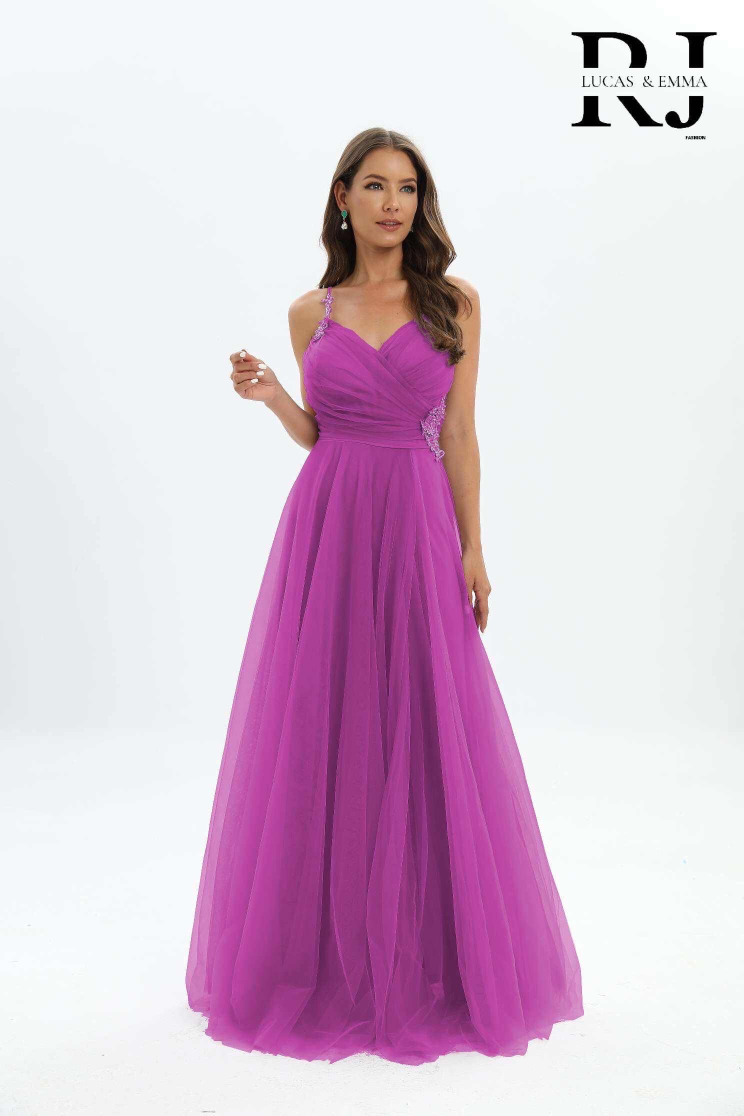 Grossiste Lucas & Emma | RJ&CO - Robe de soirée en tulle longue avec details de fleurs Varsovie