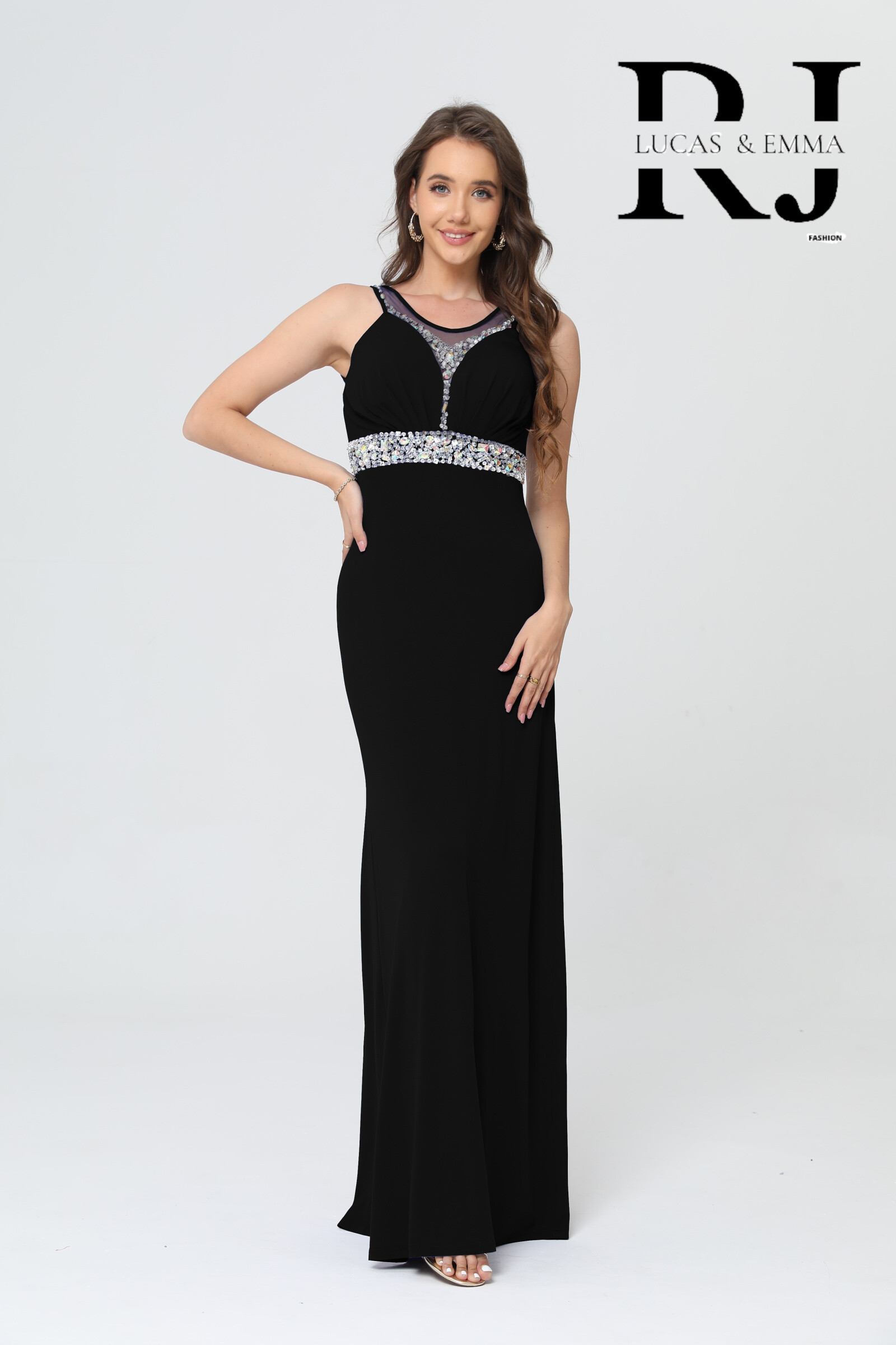 Grossiste REVEROSE by Lucas & Emma - Robe longue de soirée avec strass au niveau de la taille - Memphis