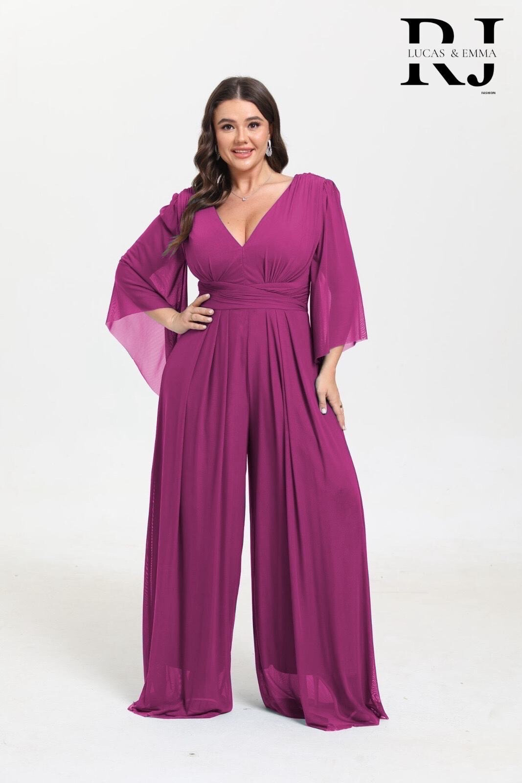 Grossiste REVEROSE by Lucas & Emma - Robe Combinaison de cocktail cérémonie soirée grande taille à demi manche évasée