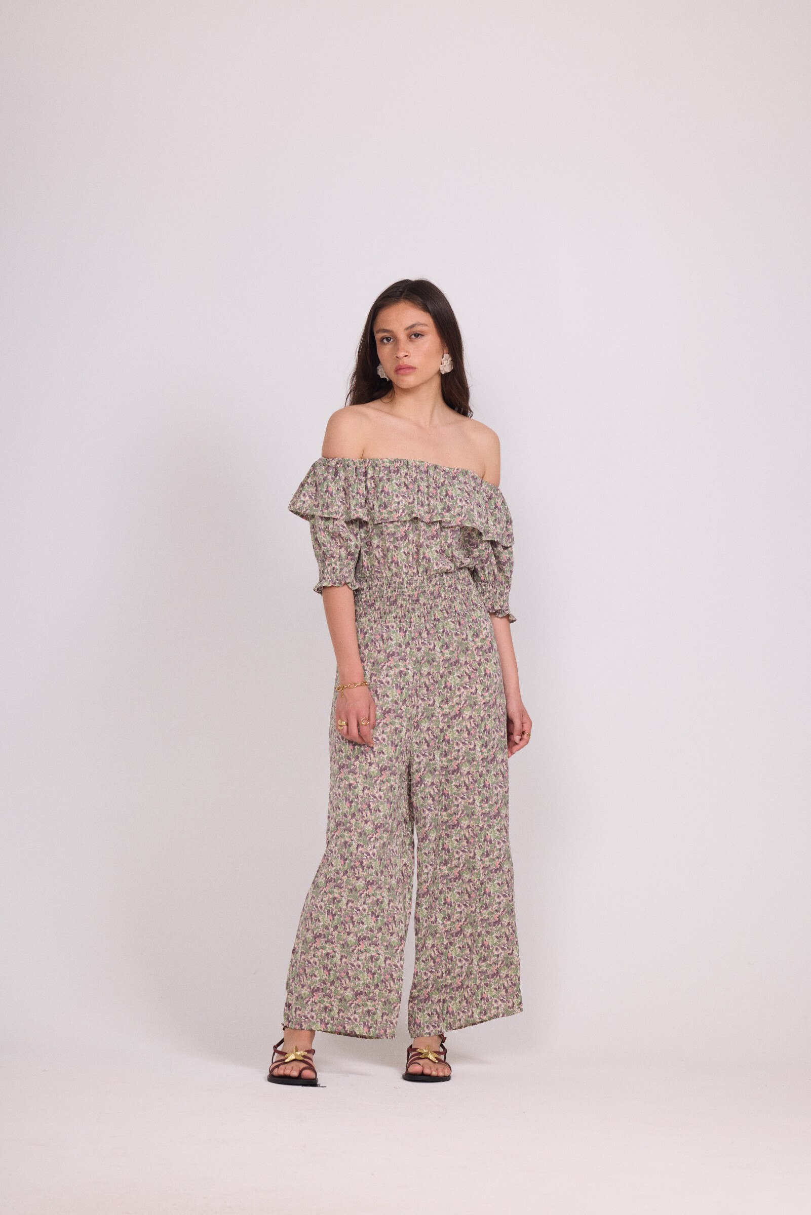 Grossiste LUCCE Outlet - Combinaison pantalon
avec épaules dénudées, imprimé de fleur