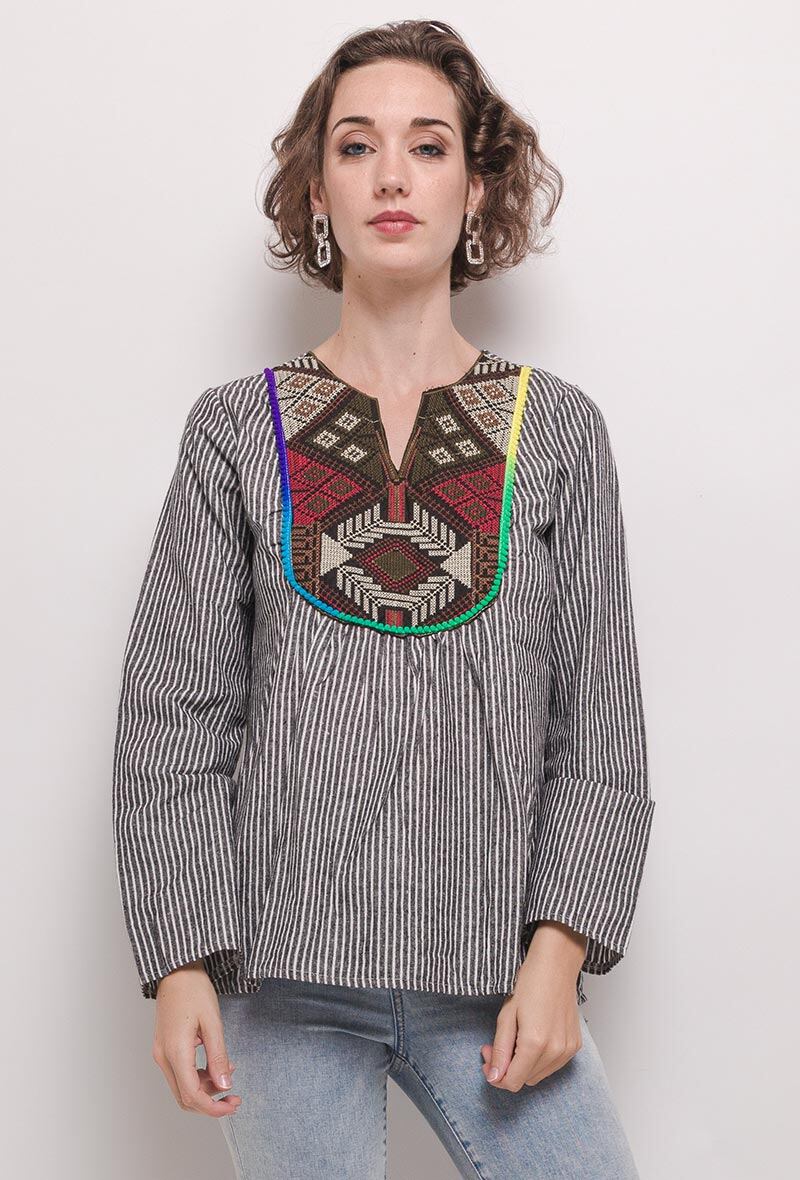 Wholesaler LUCCE Outlet - Striped blouse with embroideries