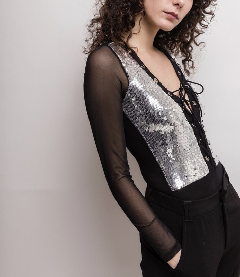 Wholesaler LUCCE Outlet - Body with sequins and transparente sleeves