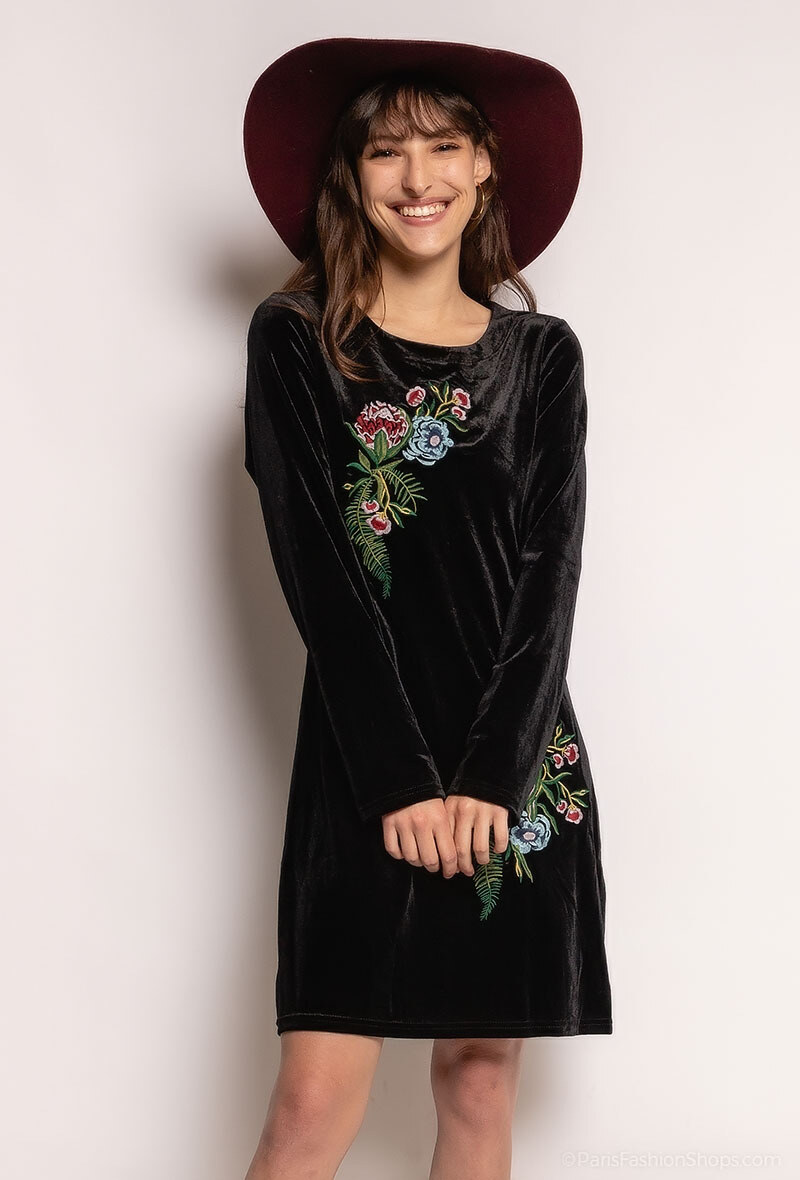 Grossiste LUCCE Outlet - Robe en velours avec fleurs brodées