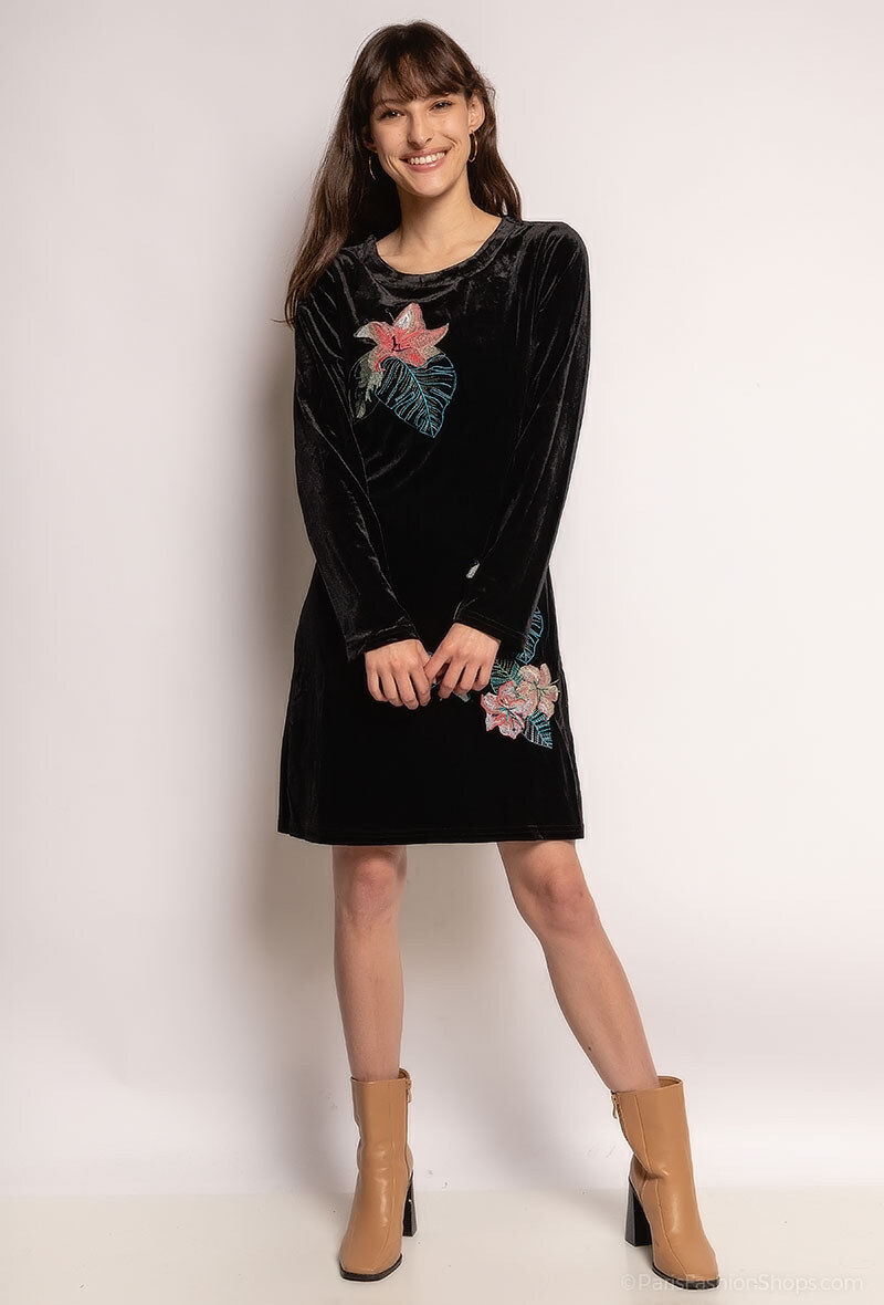 Grossiste LUCCE Outlet - Robe en velours avec fleurs brodées