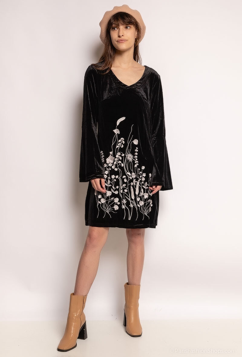 Grossiste LUCCE Outlet - Robe en velours avec fleurs brodées