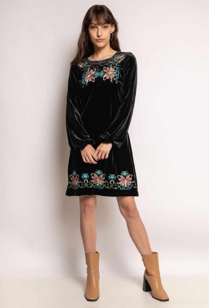 Wholesaler LUCCE Outlet - Velvet dress with embroidered flowers
