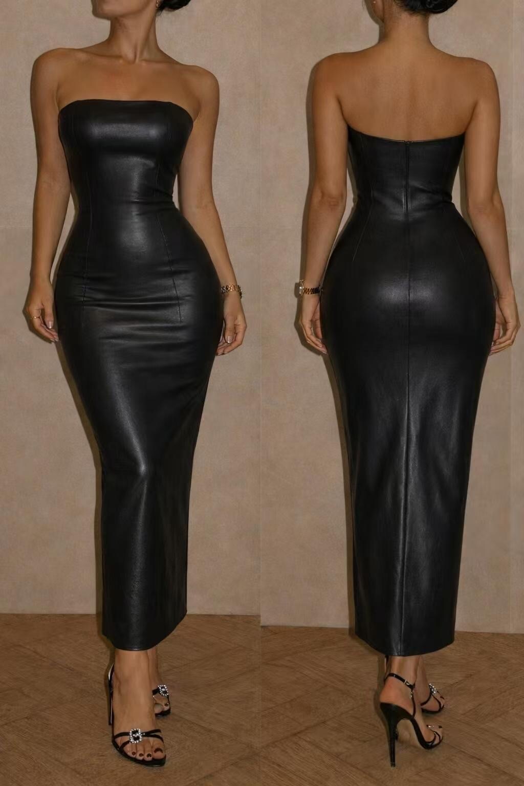 Mayorista LUCCE - Vestido palabra de honor de cuero sintético