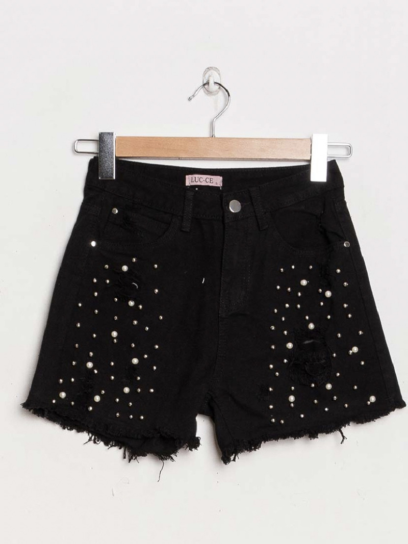 Wholesaler LUCCE Outlet - Ripped cotton short with pearls