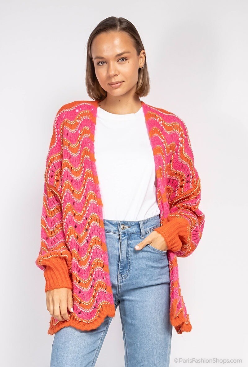 Großhändler Lucene - Gestreifter, grob gestrickter Cardigan