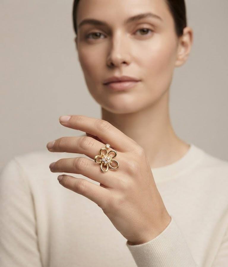 Wholesaler LUCKY BIGIOTTERIA - Stainless steel flower-shaped ring with rhinestones
