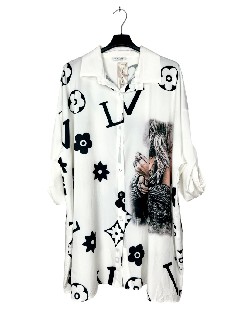 Grossista Lucky Nana - Camicia lunga con bottoni stampata