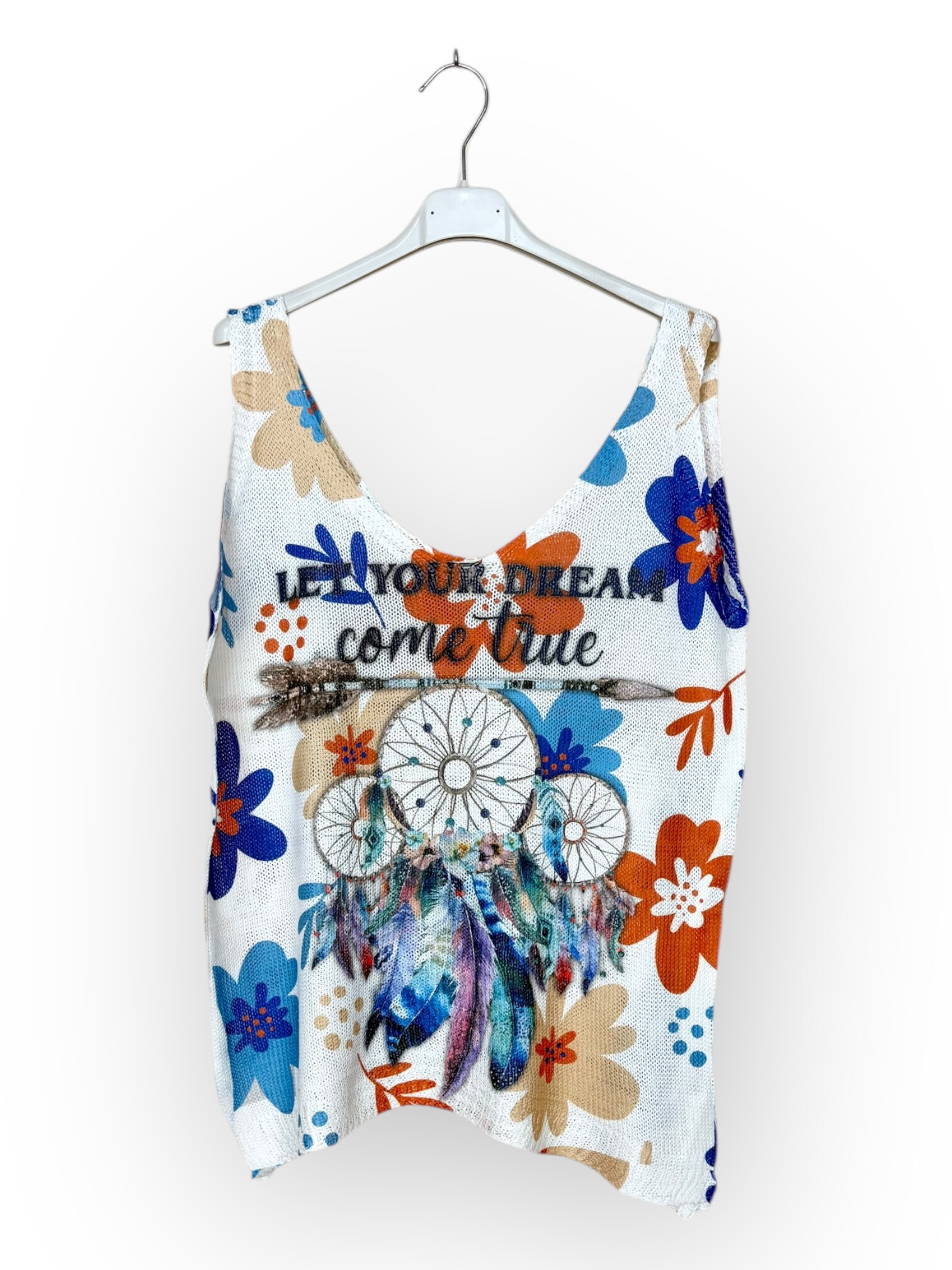 Grossiste Lucky Nana - Débardeur en Maille Blanc à Motifs