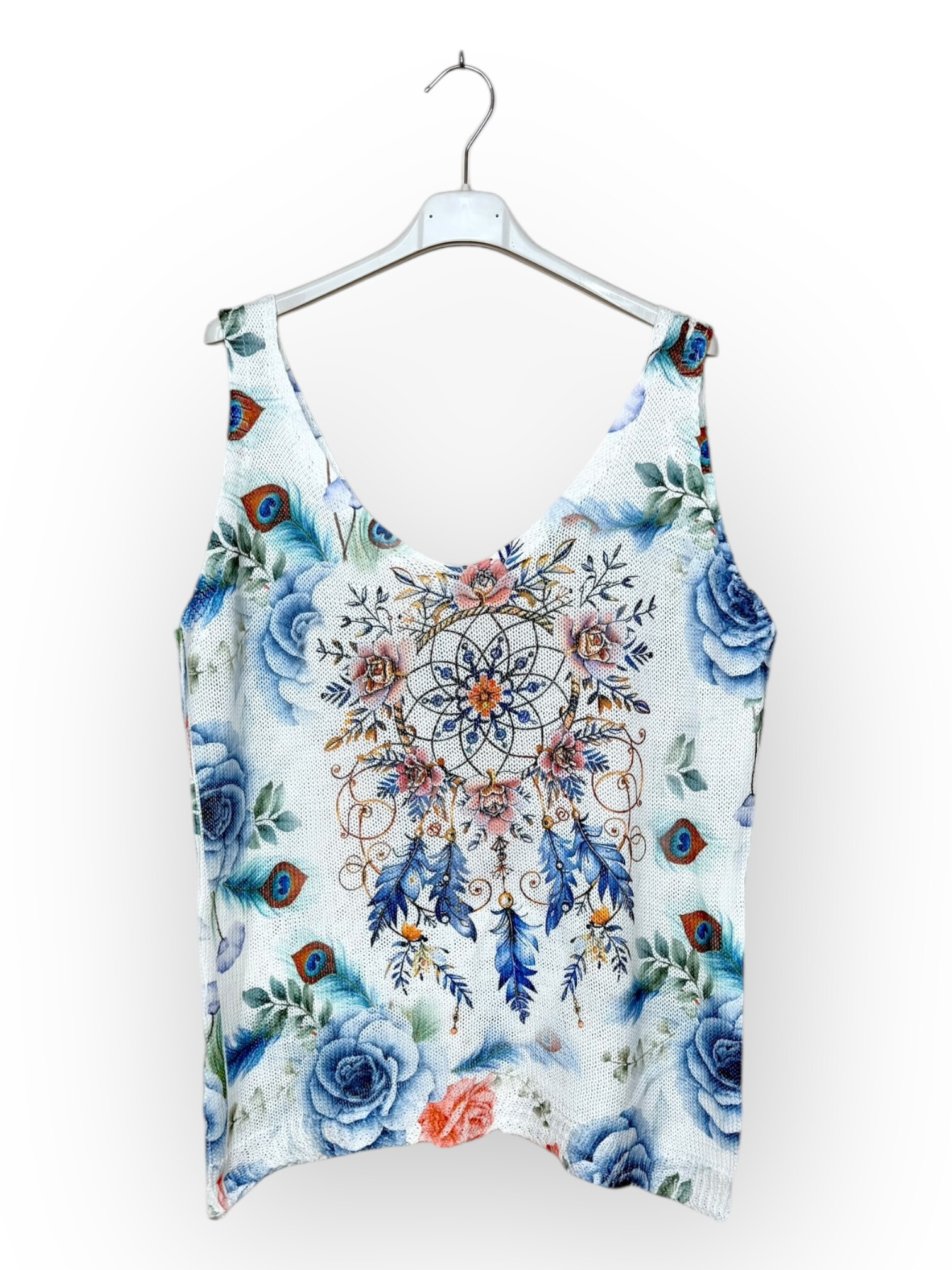 Grossiste Lucky Nana - Débardeur en Maille Blanc à Motifs