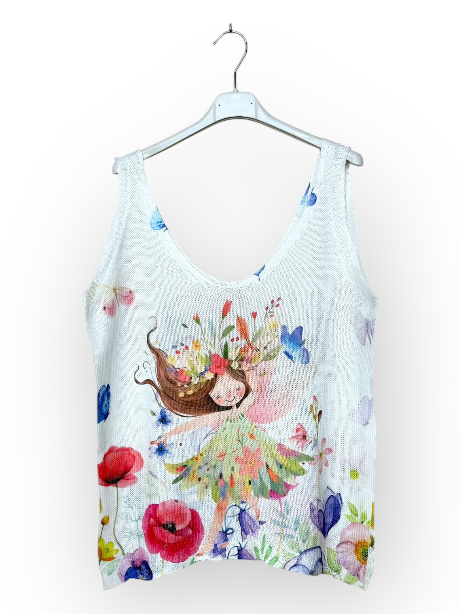 Grossiste Lucky Nana - Débardeur en Maille Blanc à Motifs