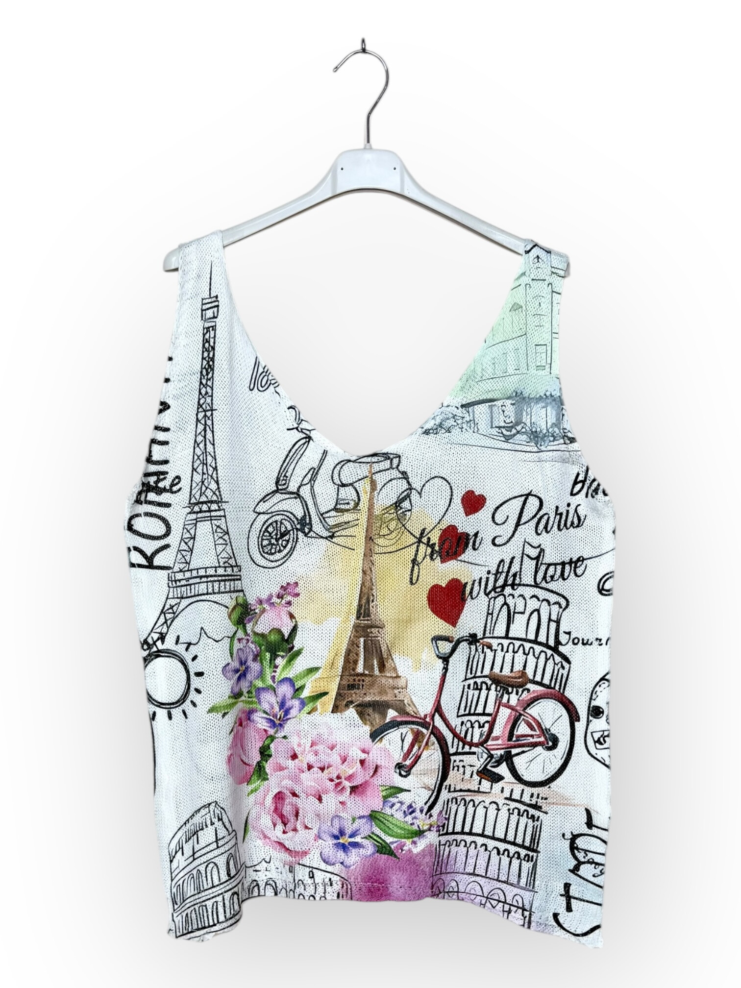 Grossiste Lucky Nana - Débardeur en Maille Blanc à Motifs